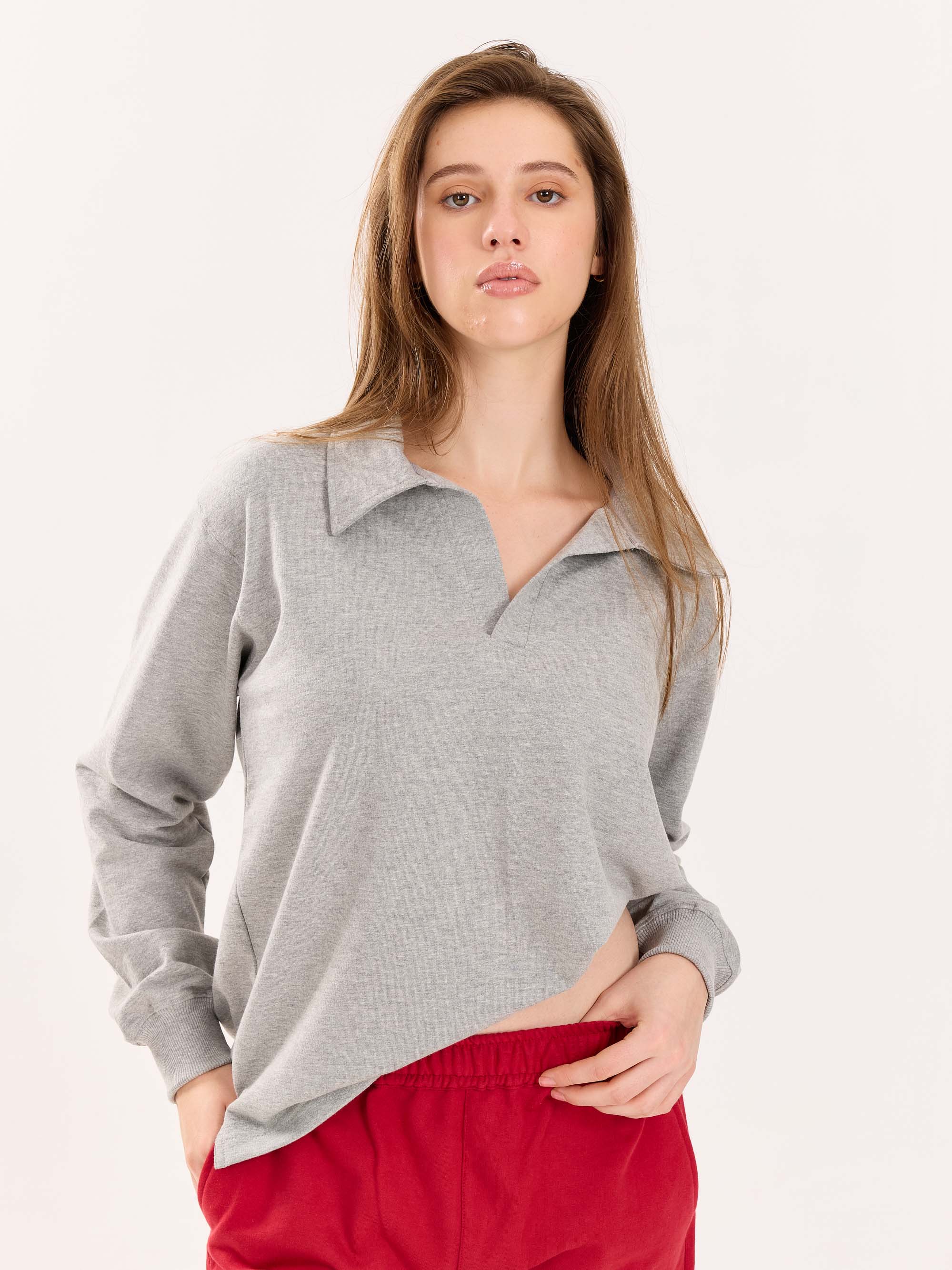 Marl Grey Terry Polo Tee - Image 6