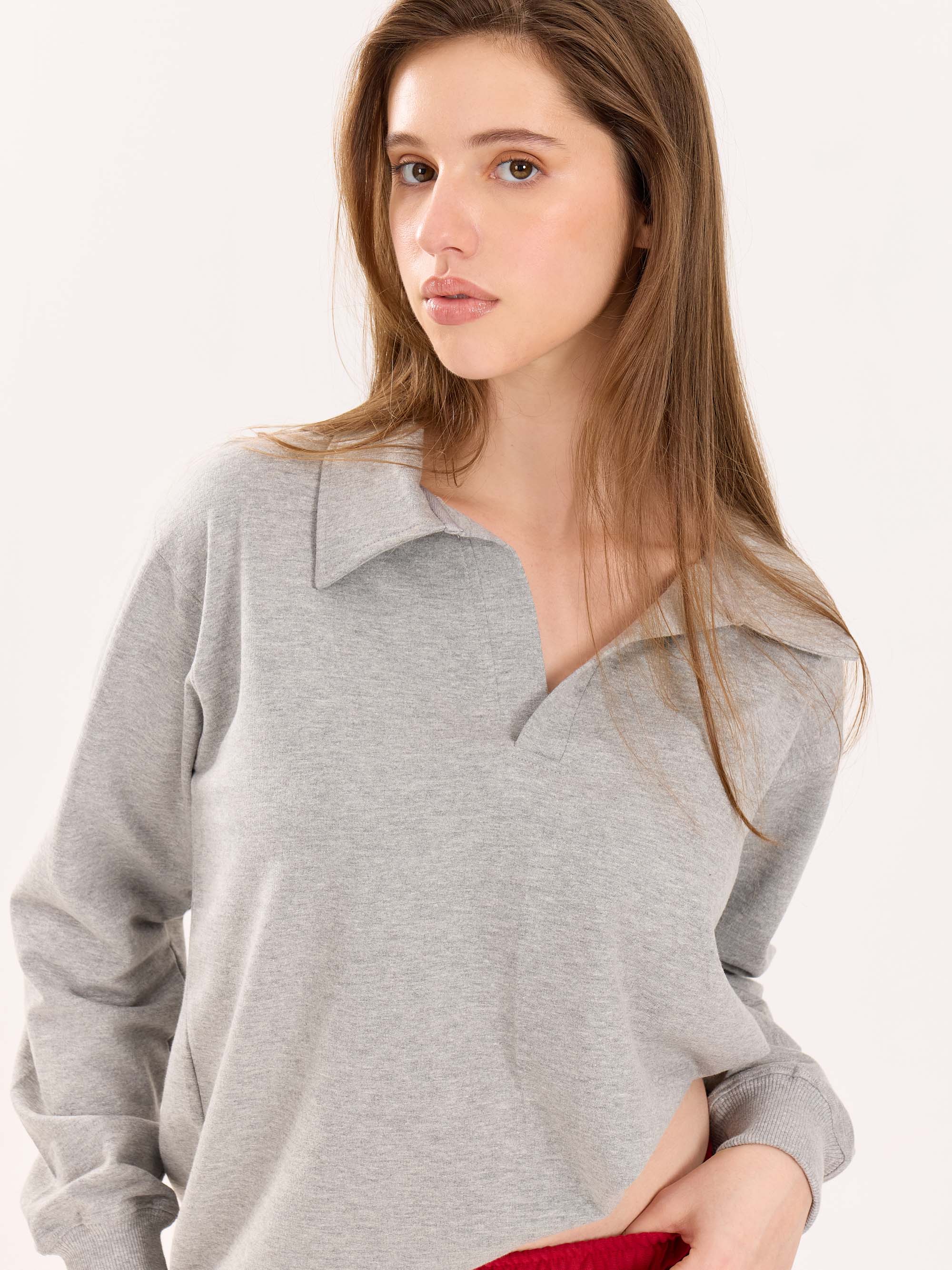 Marl Grey Terry Polo Tee - Image 7