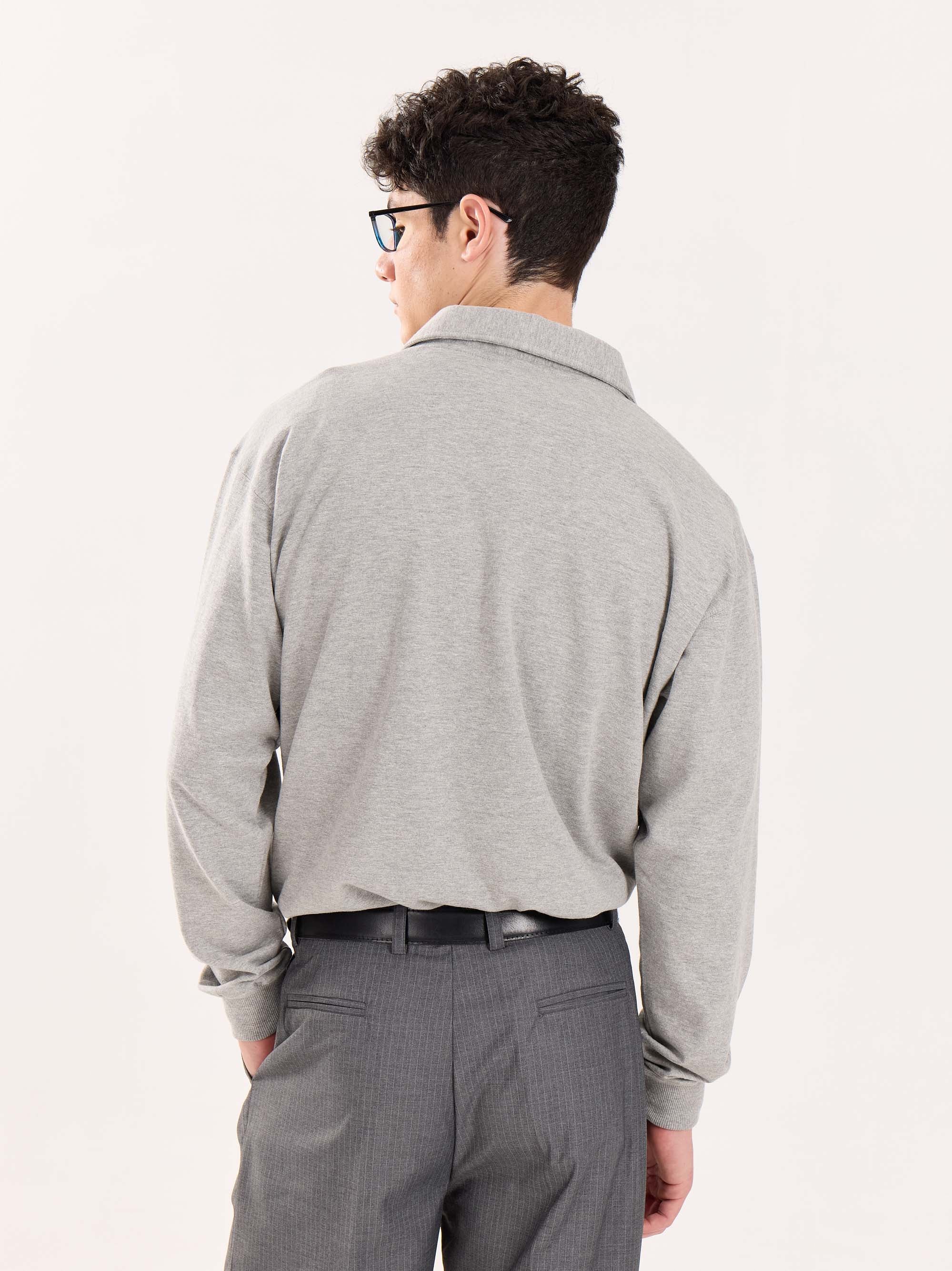 Marl Grey Terry Polo Tee - Image 8