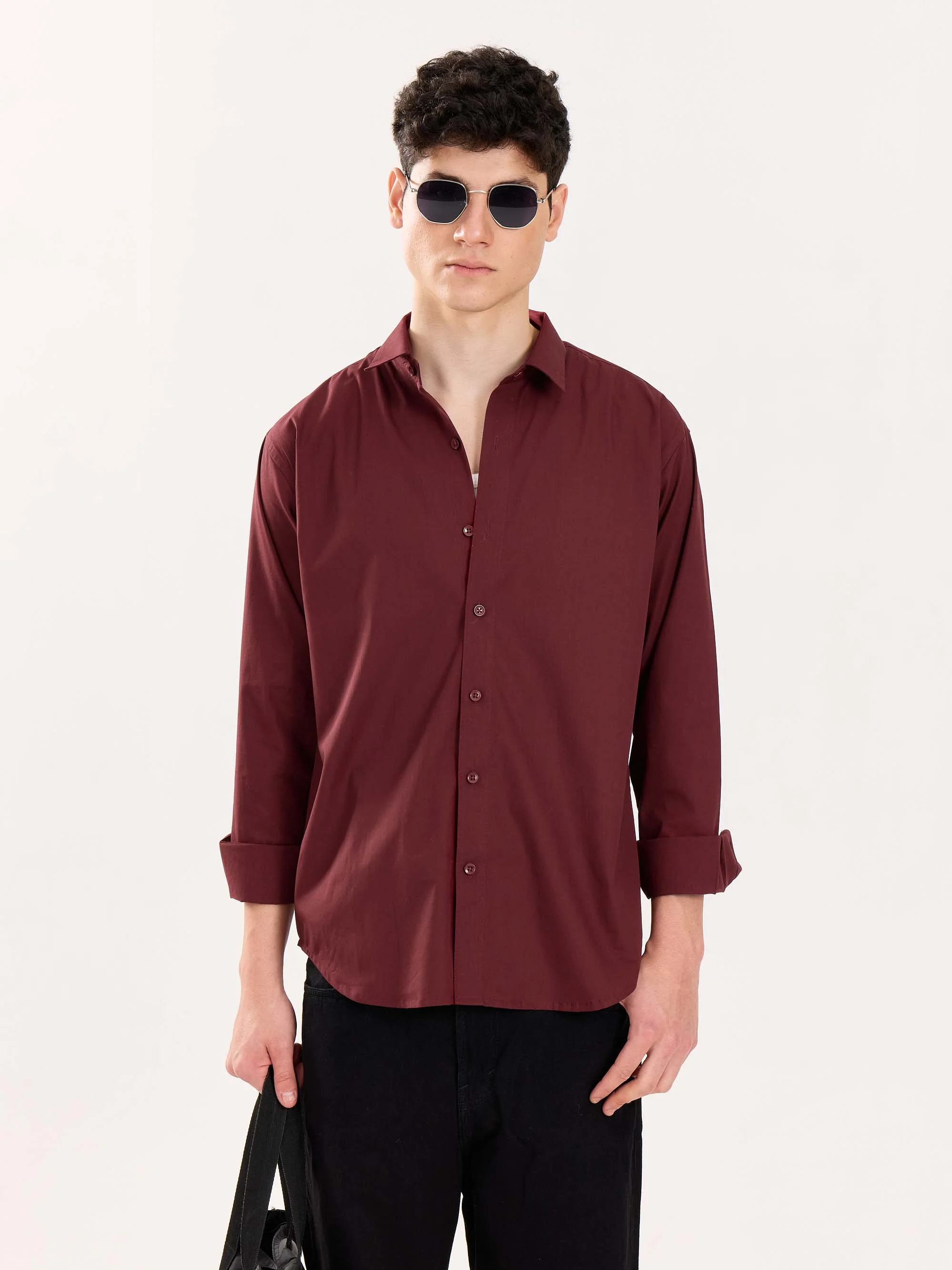 Maroon Poplin Shirt - Image 2