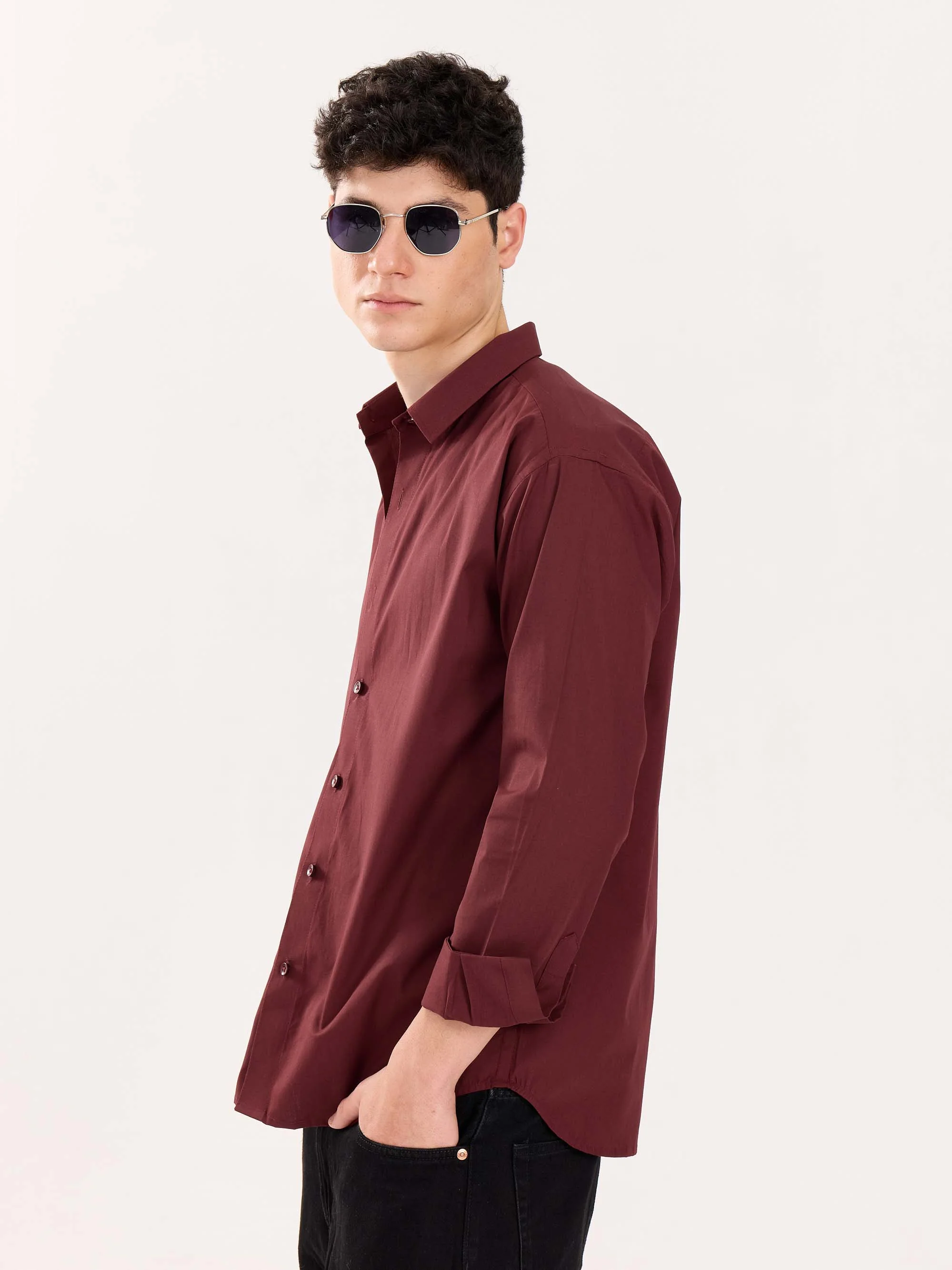 Maroon Poplin Shirt - Image 7