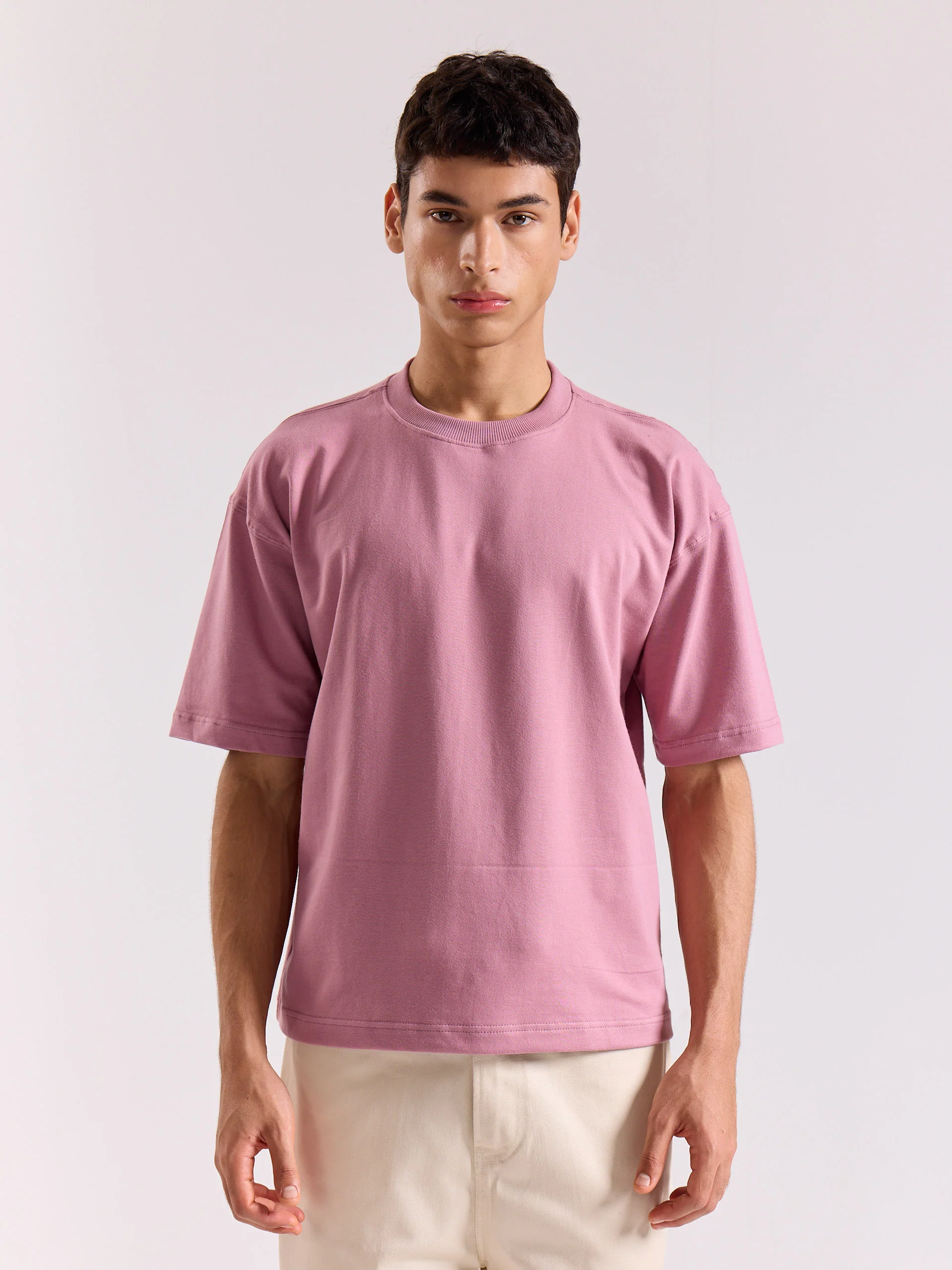 Mauve Loose Fit Cropped T-Shirt - Image 3