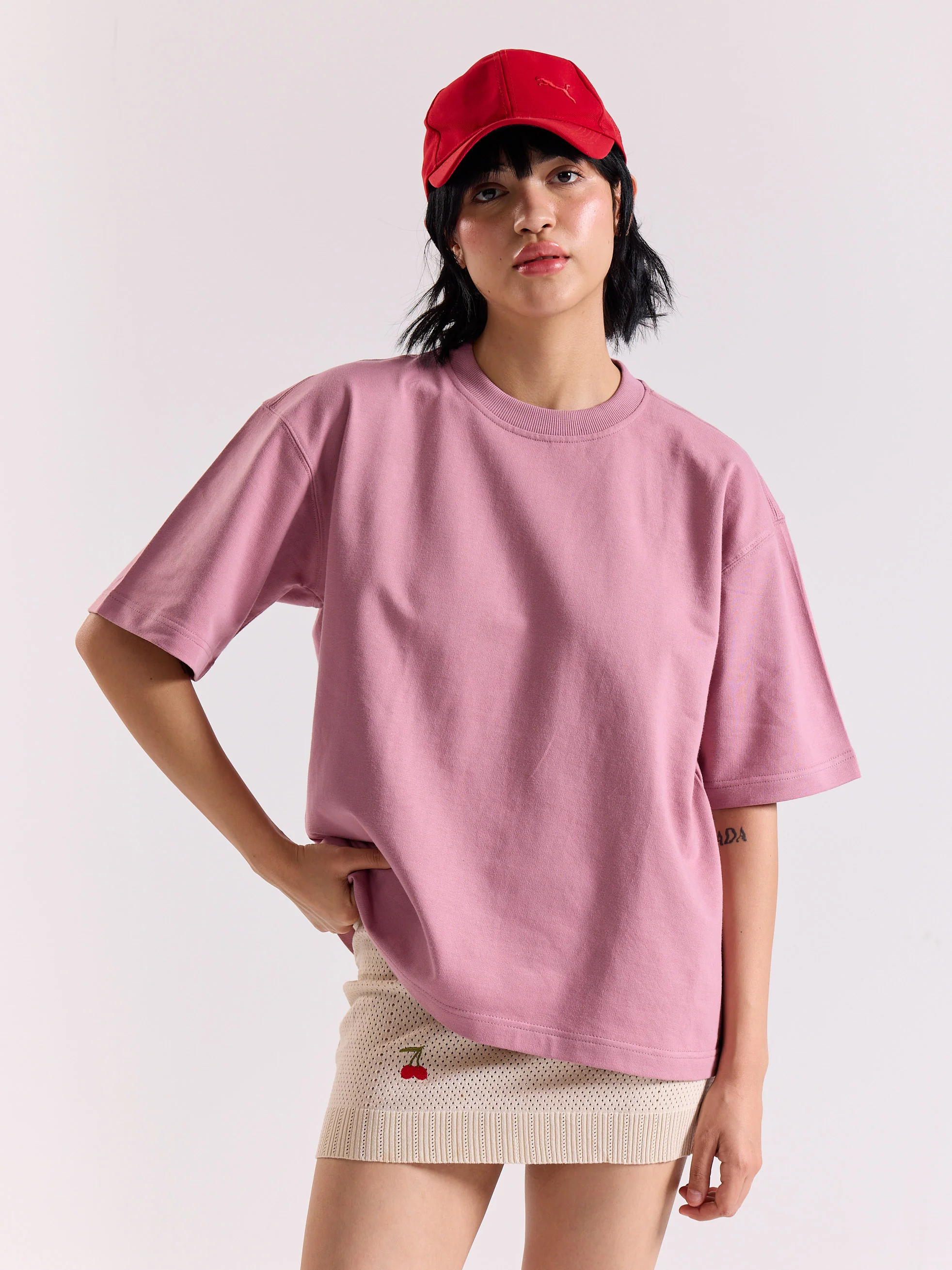 Mauve Loose Fit Cropped T-Shirt - Image 4