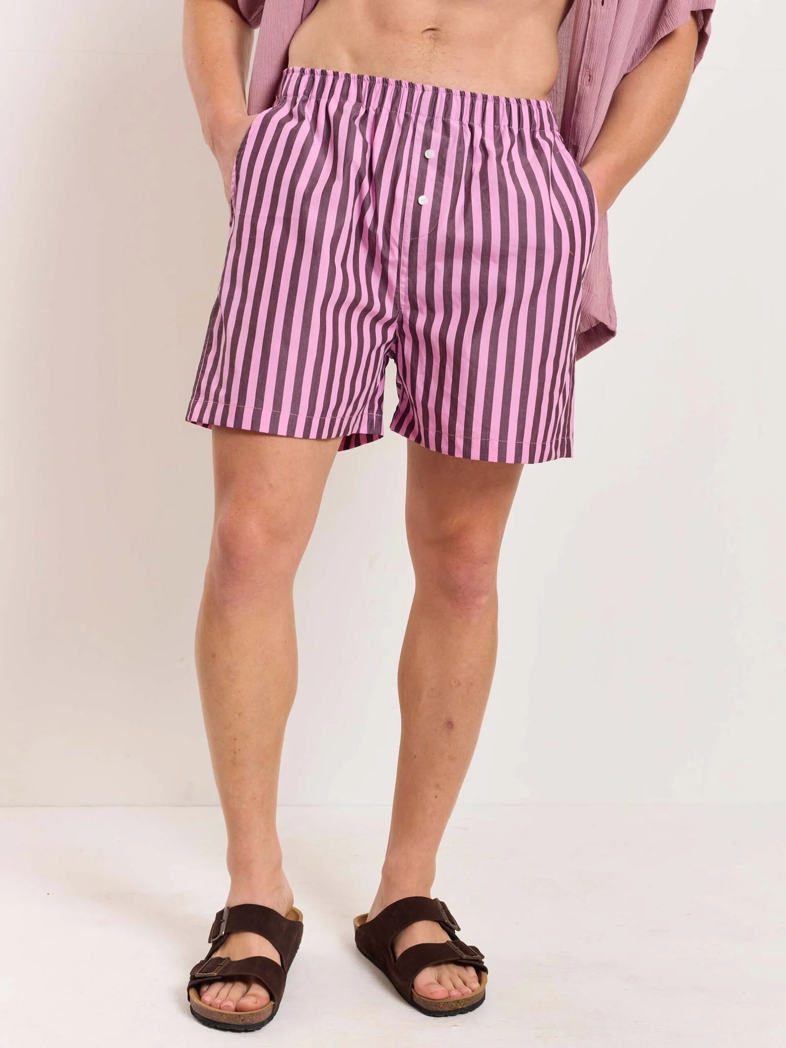 Mauve Striped Poplin Shorts - Image 3