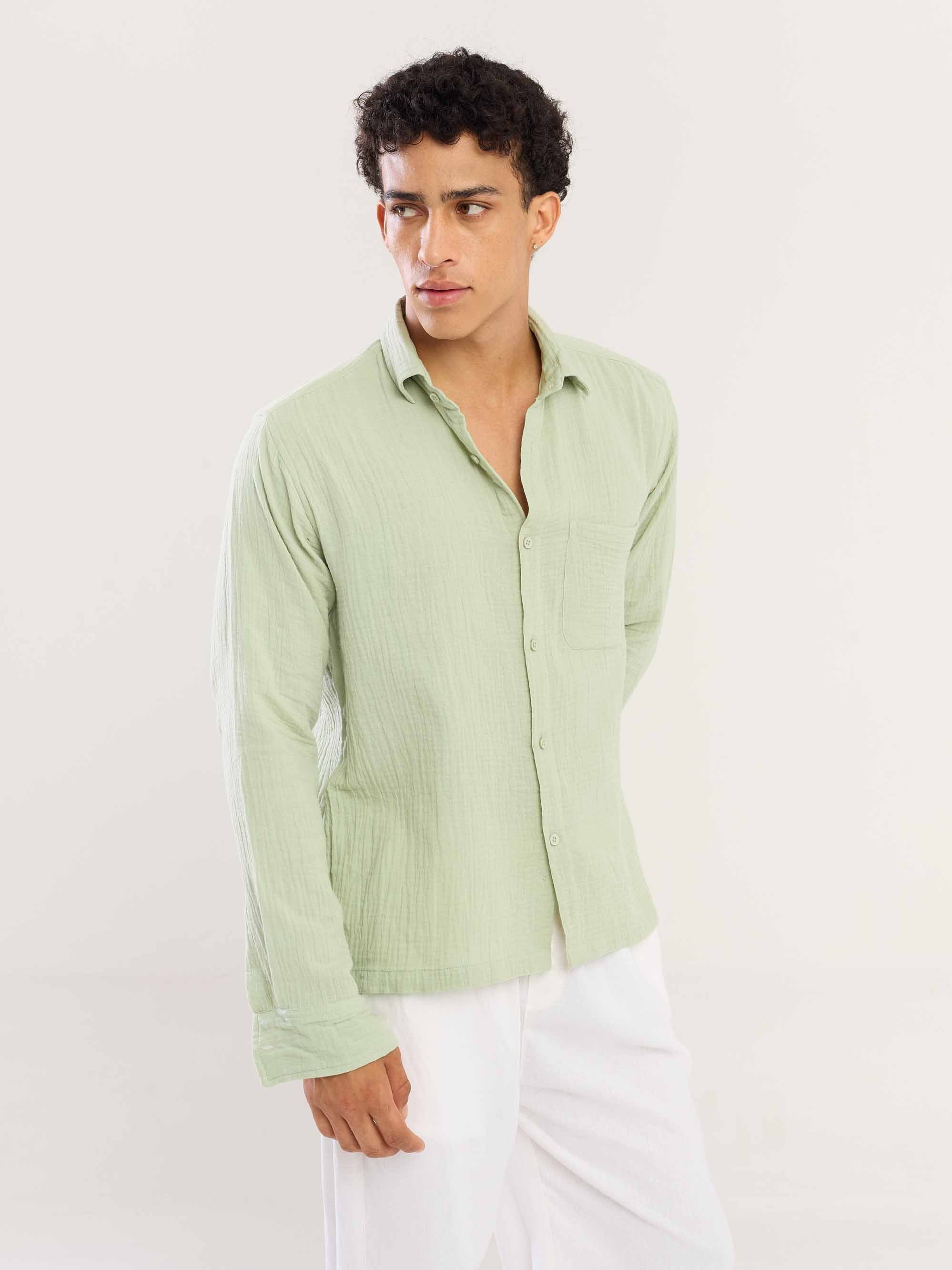 Mint Green Gauze Holiday Shirt - Image 3