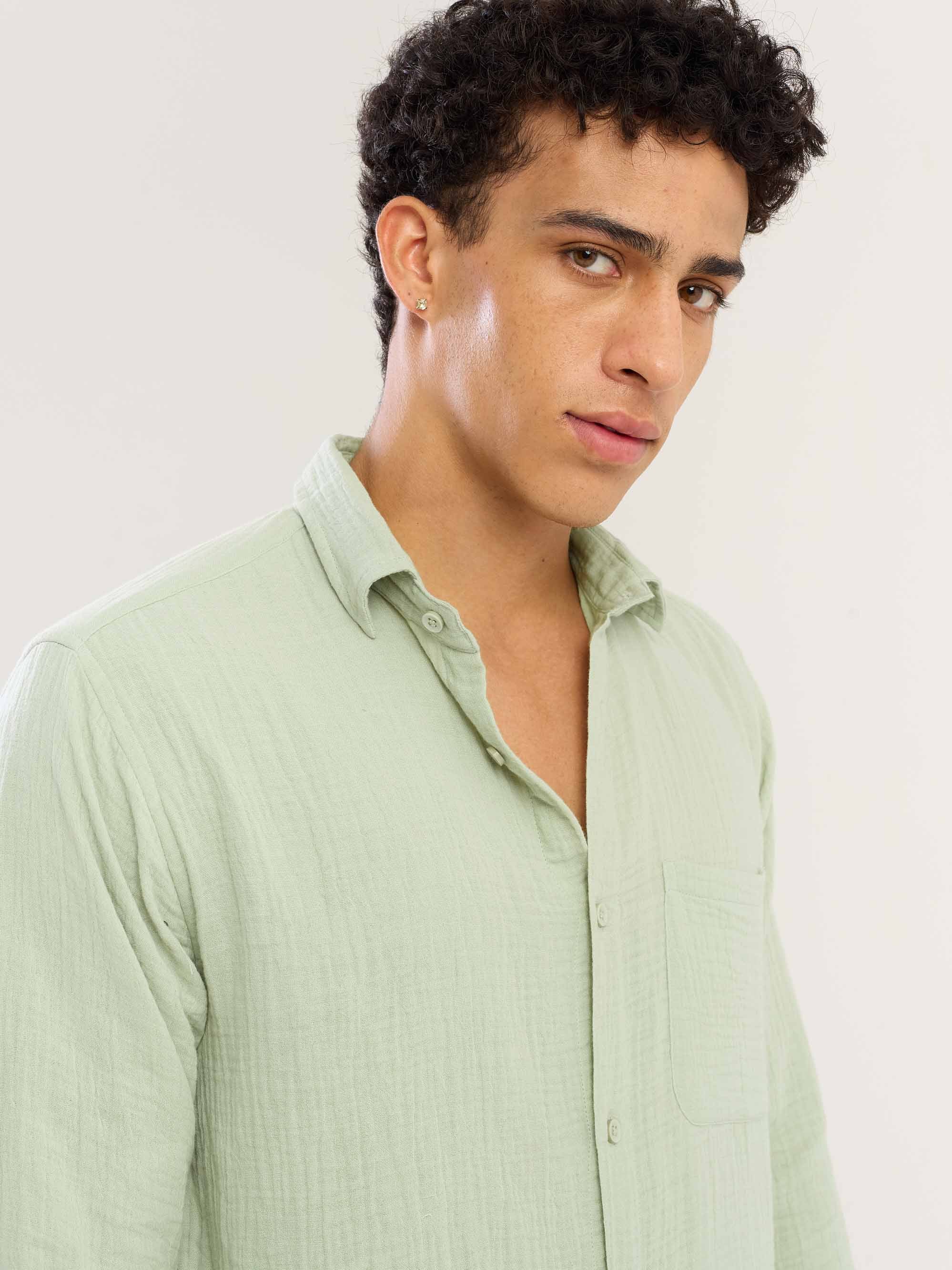 Mint Green Gauze Holiday Shirt - Image 4