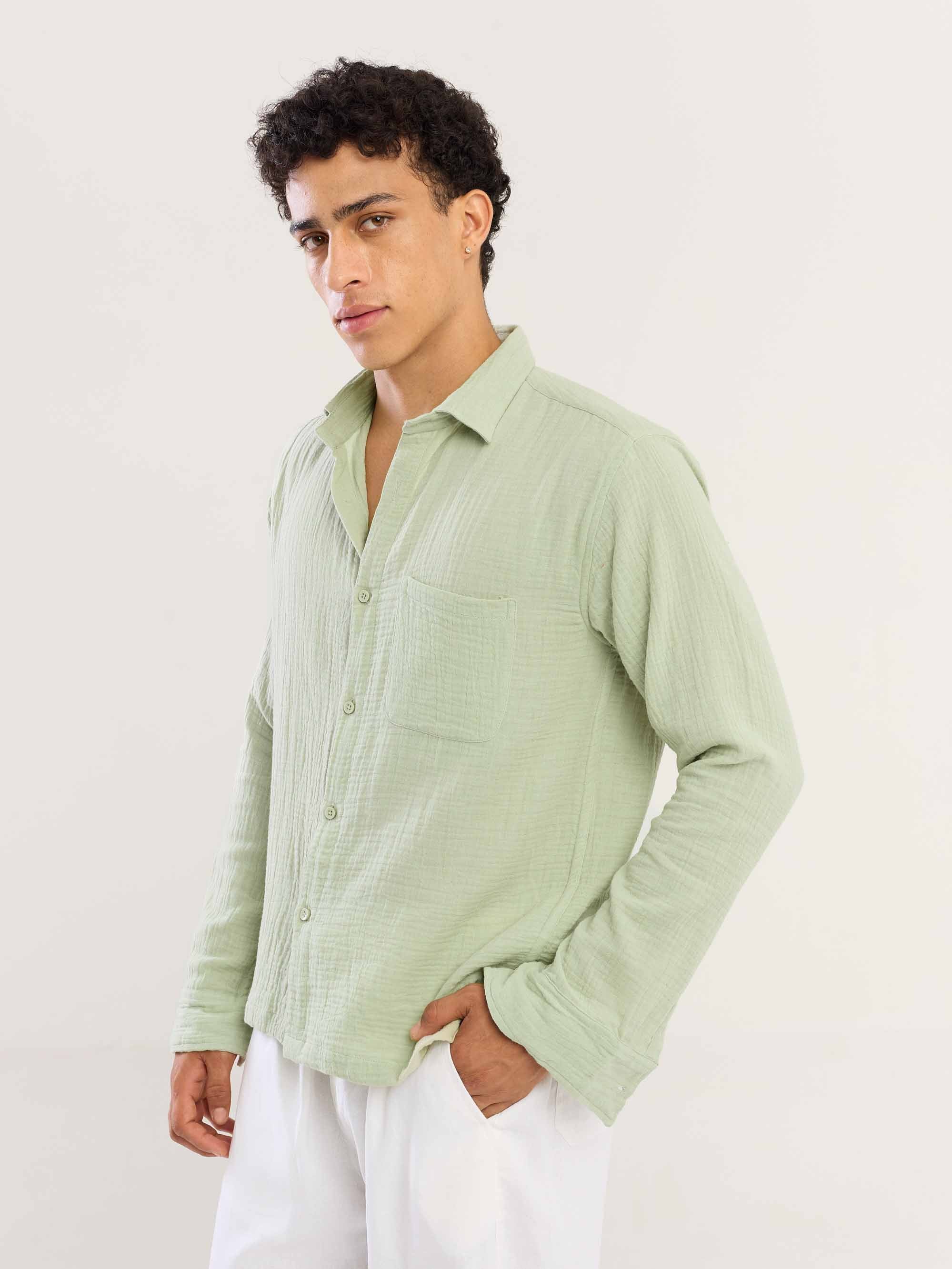 Mint Green Gauze Holiday Shirt - Image 5