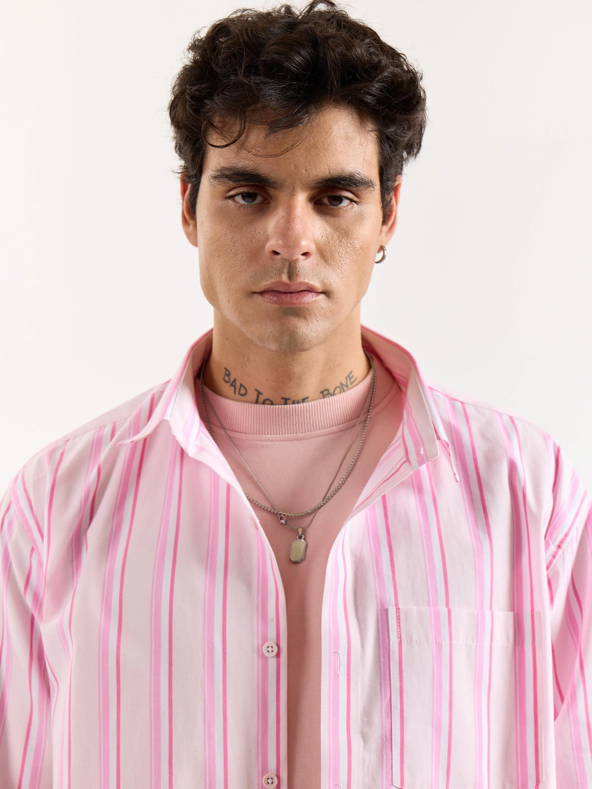 Multi Pink Striped Poplin Oversized Shirt - Image 5