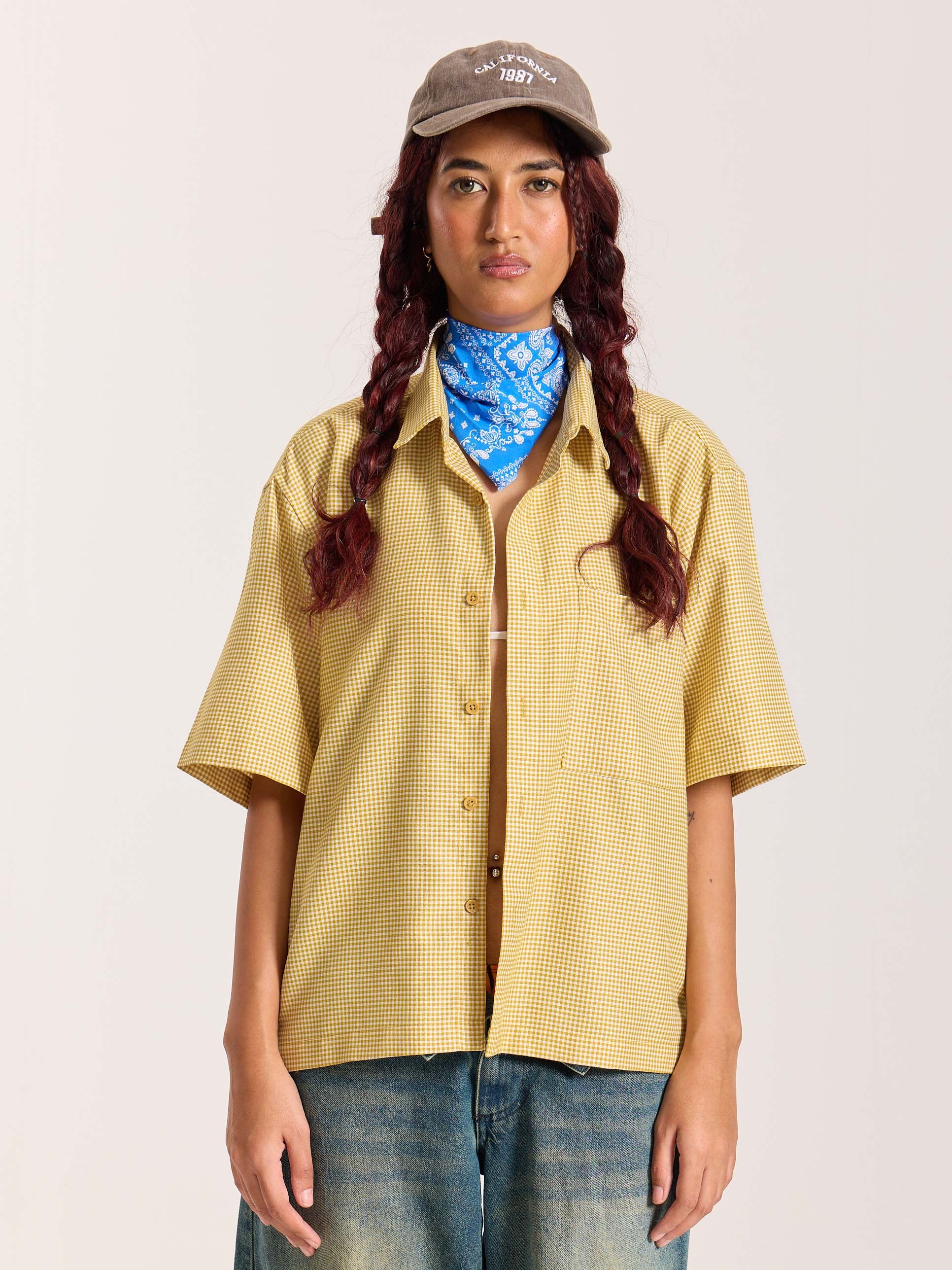 Mustard Checkered Cropped Shirt - Image 4