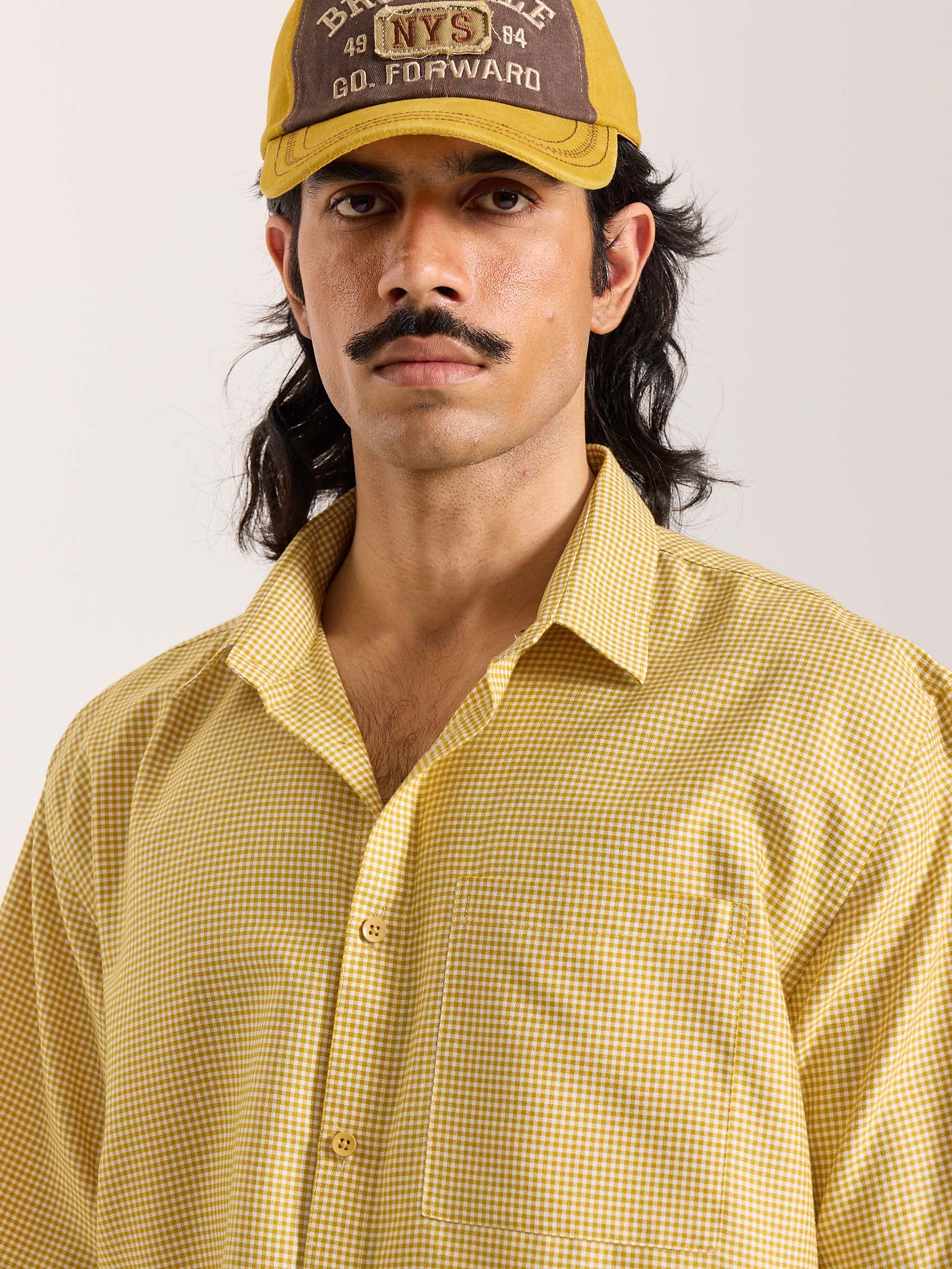 Mustard Checkered Cropped Shirt - Image 5