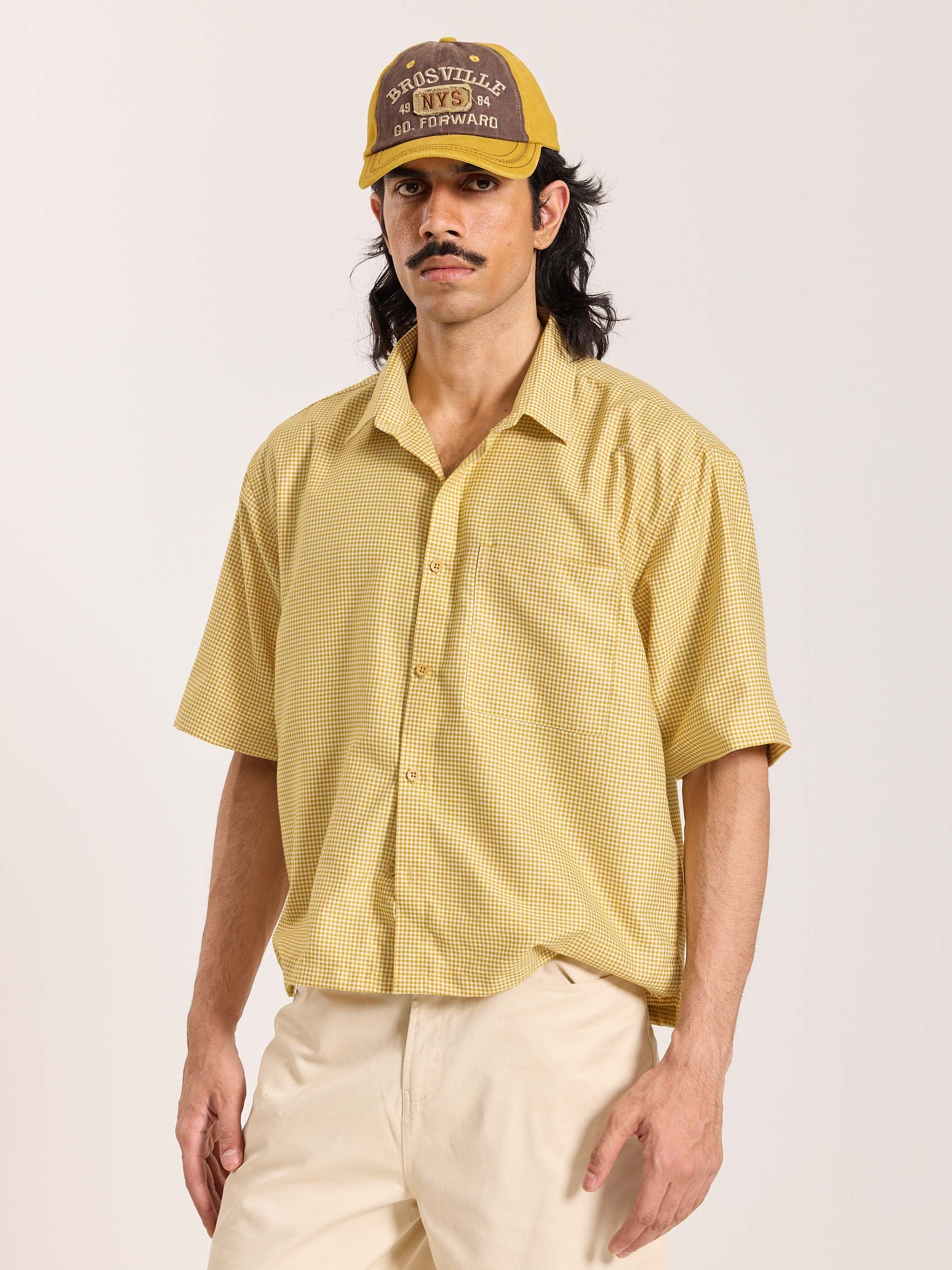 Mustard Checkered Cropped Shirt - Image 6