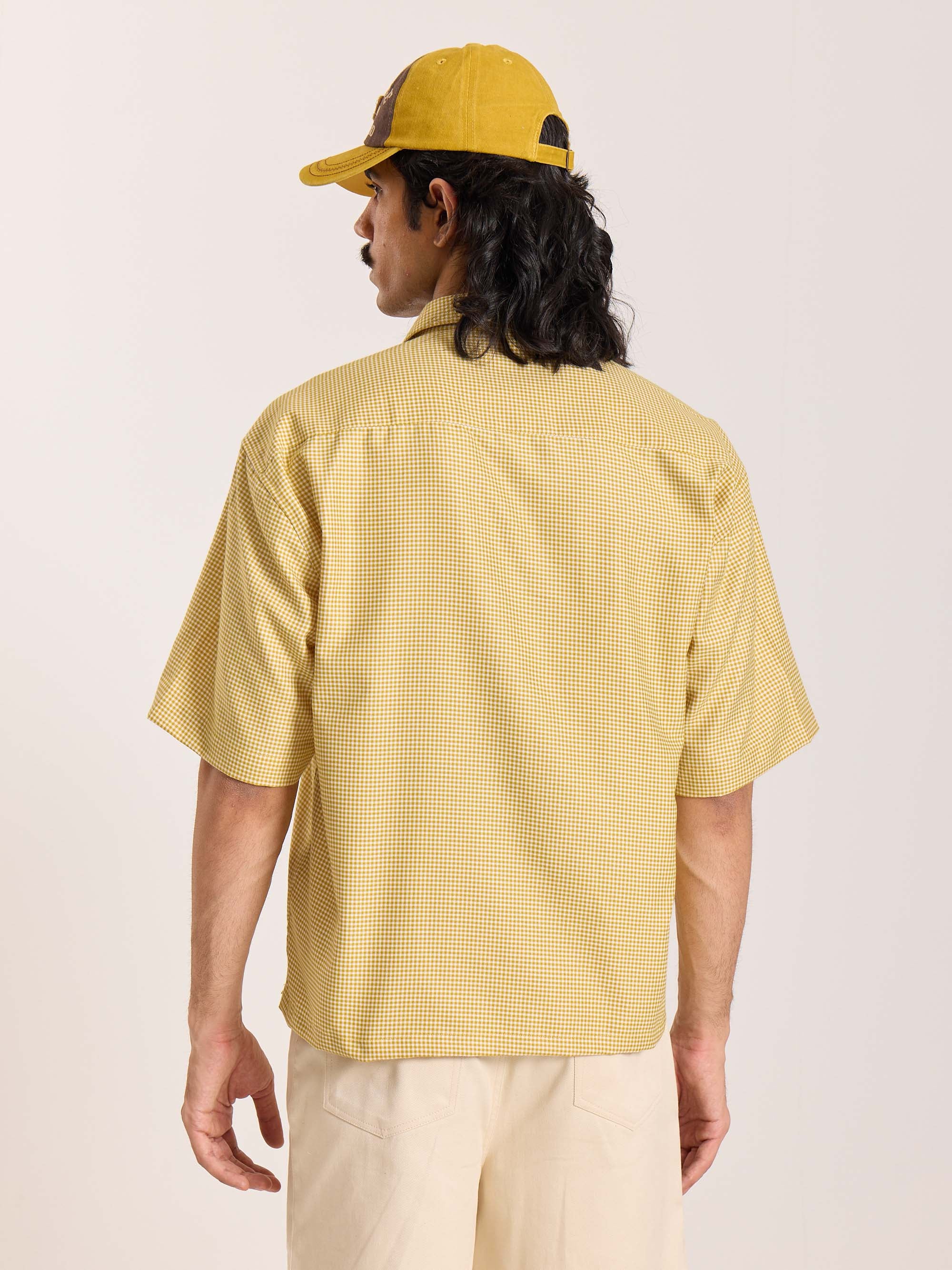 Mustard Checkered Cropped Shirt - Image 8
