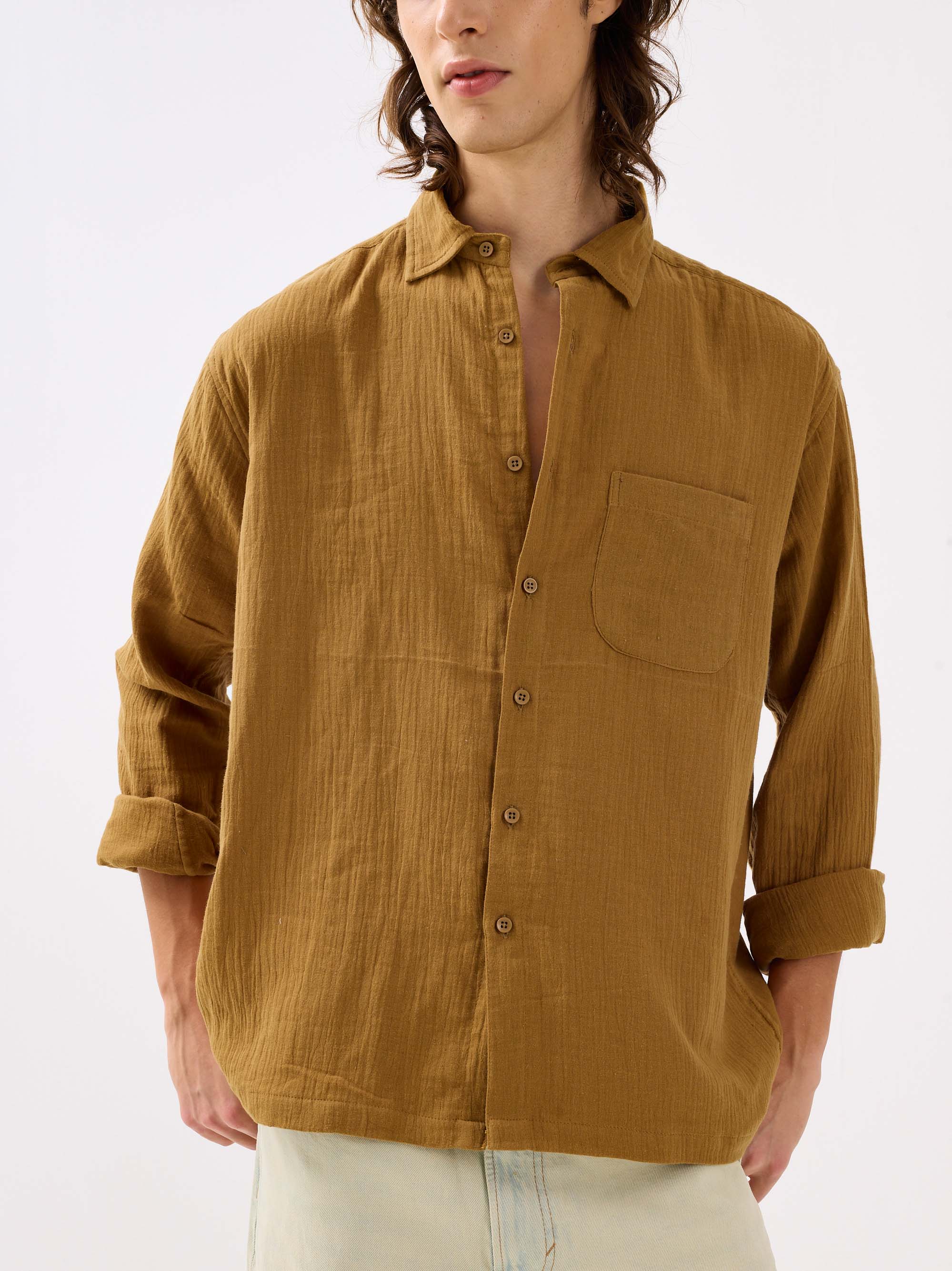 Mustard Yellow Gauze Holiday Shirt - Image 3