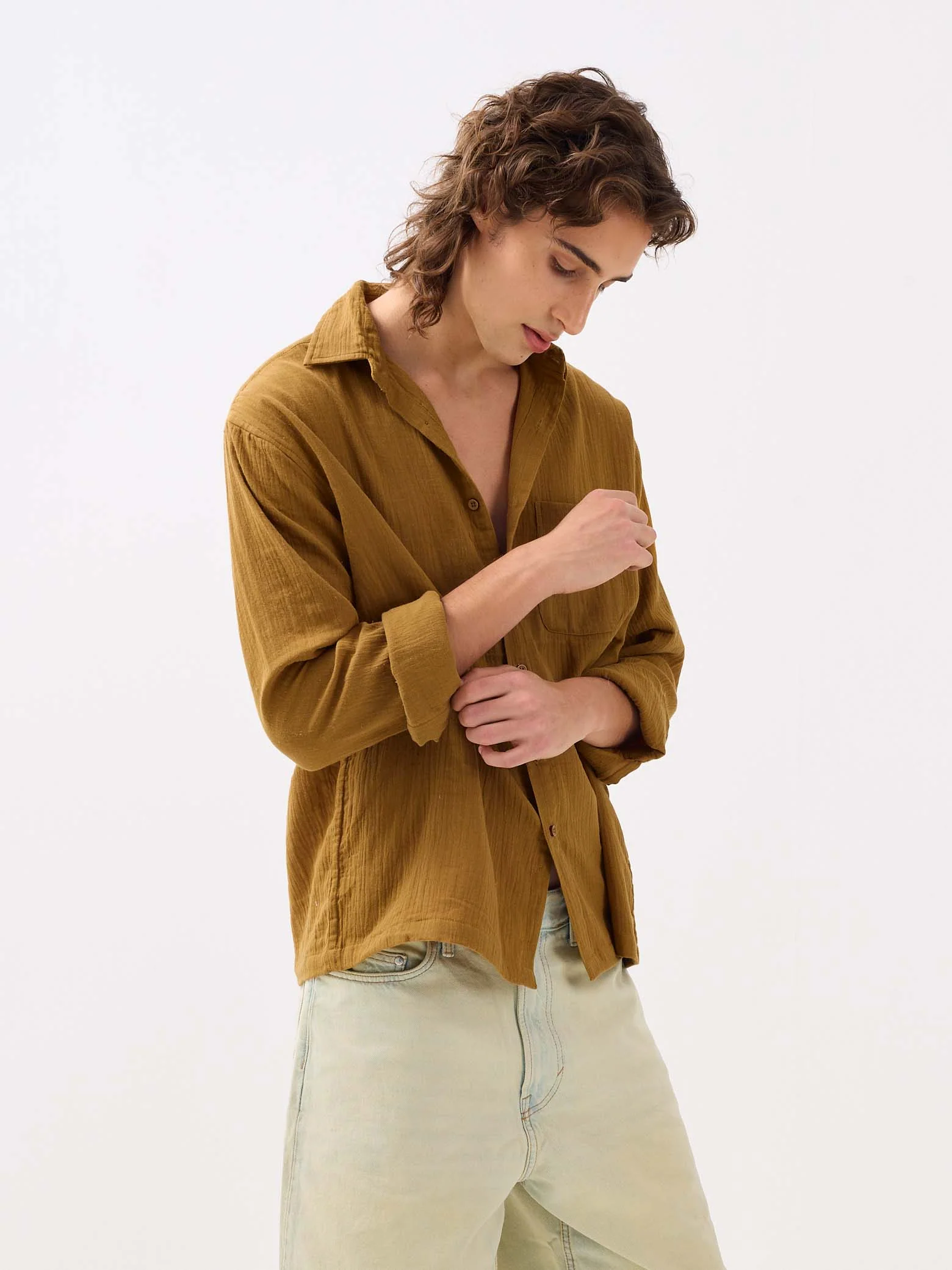 Mustard Yellow Gauze Holiday Shirt - Image 4