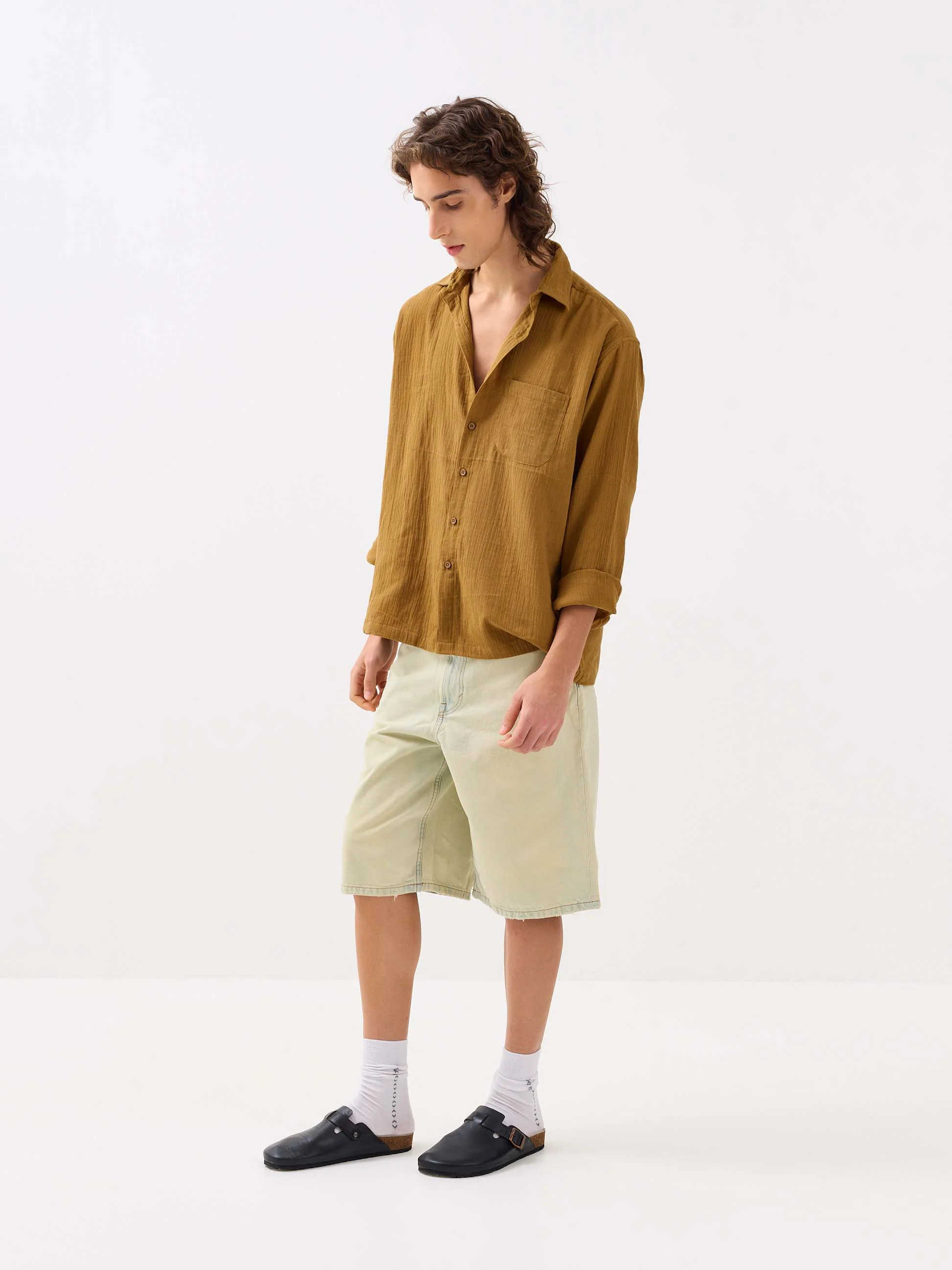 Mustard Yellow Gauze Holiday Shirt - Image 5