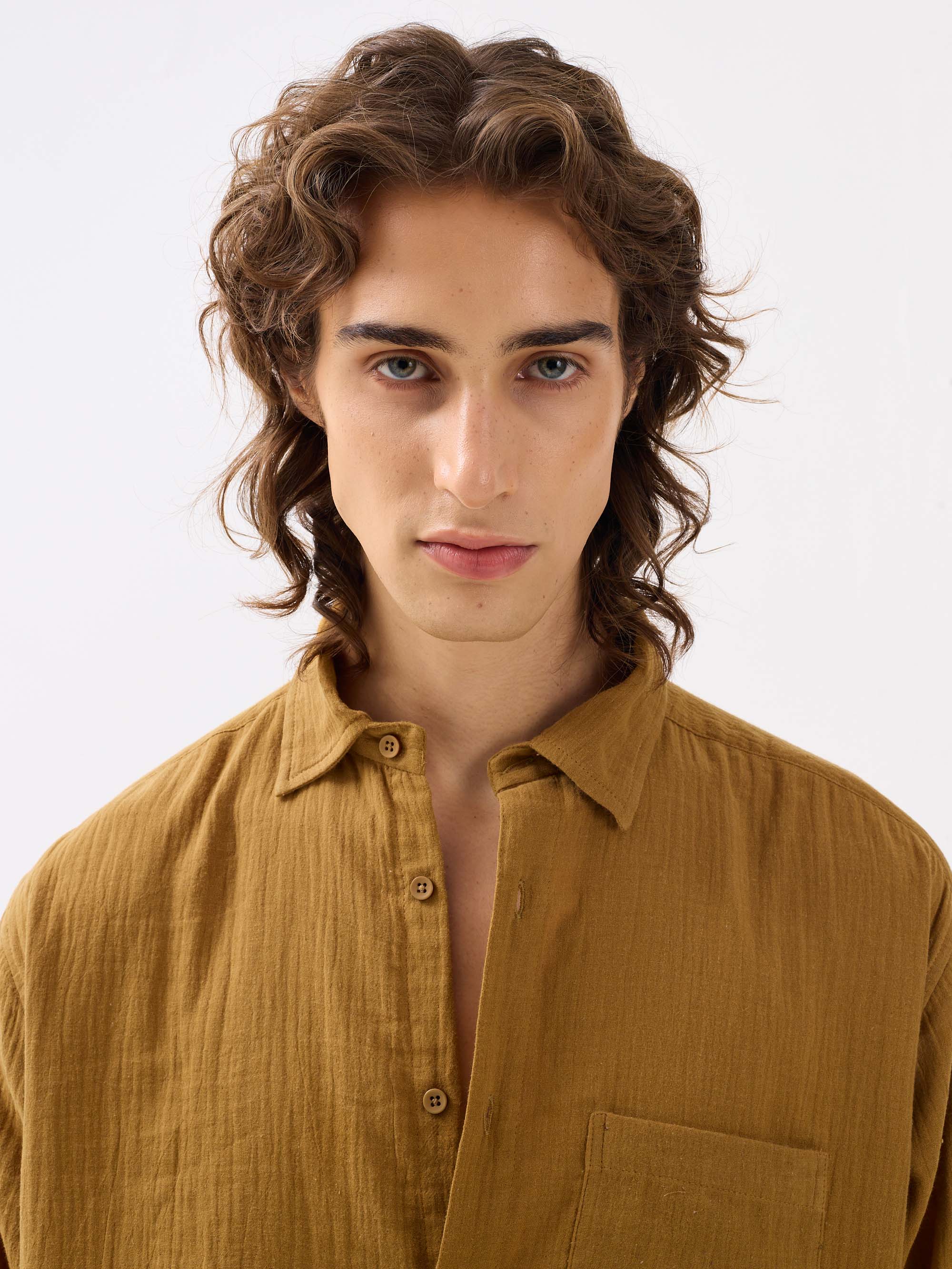 Mustard Yellow Gauze Holiday Shirt - Image 6