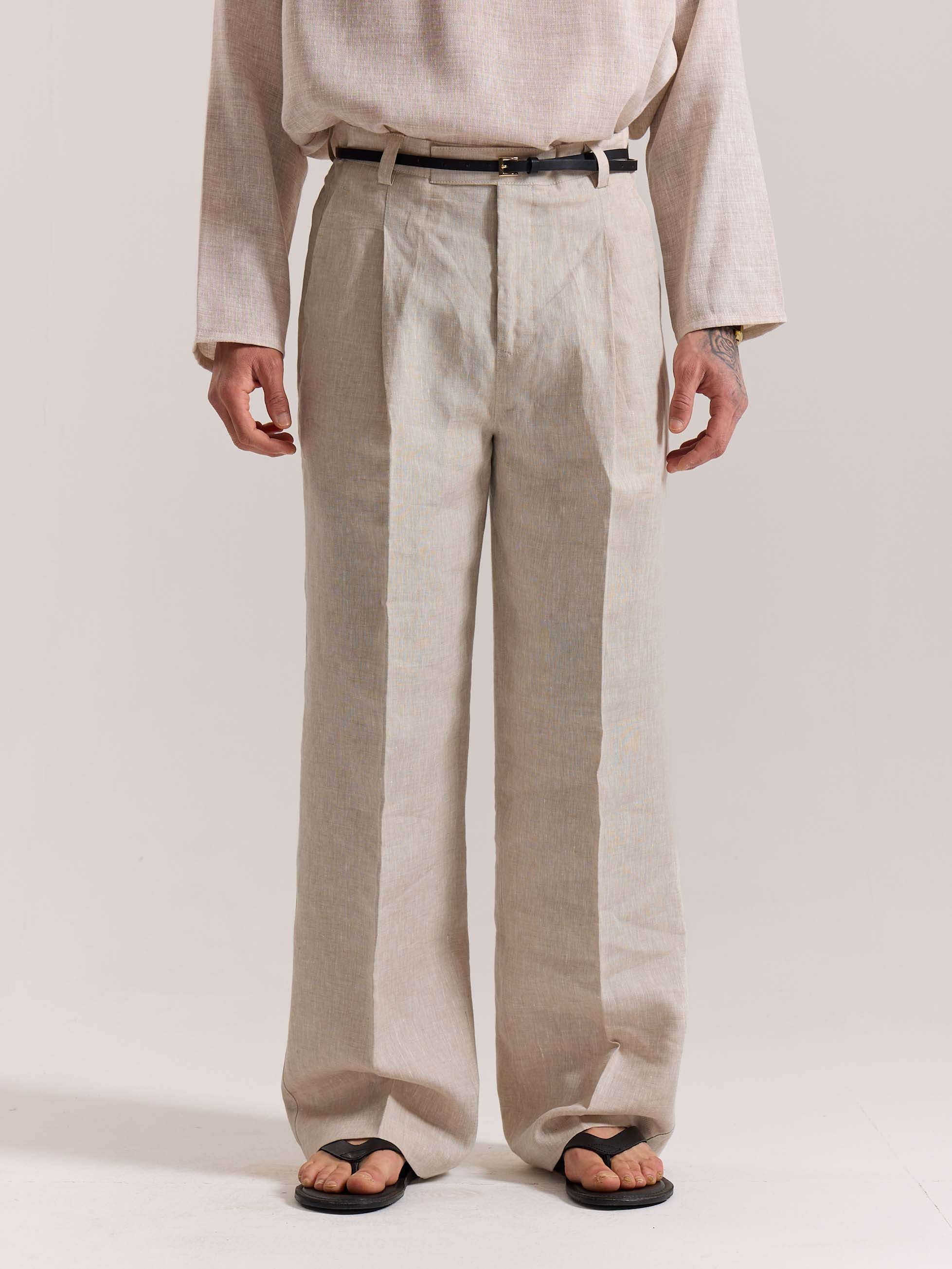 Natural Linen Baggy Fit Trousers - Image 3