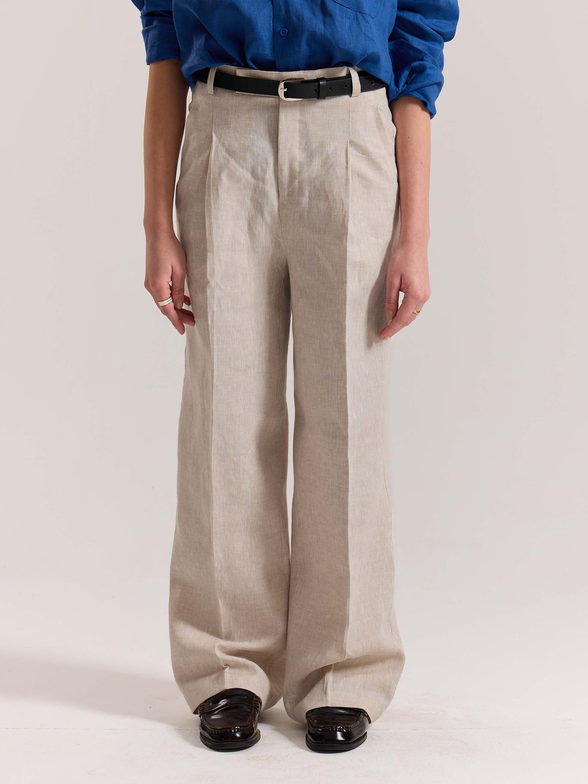 Natural Linen Baggy Fit Trousers - Image 4