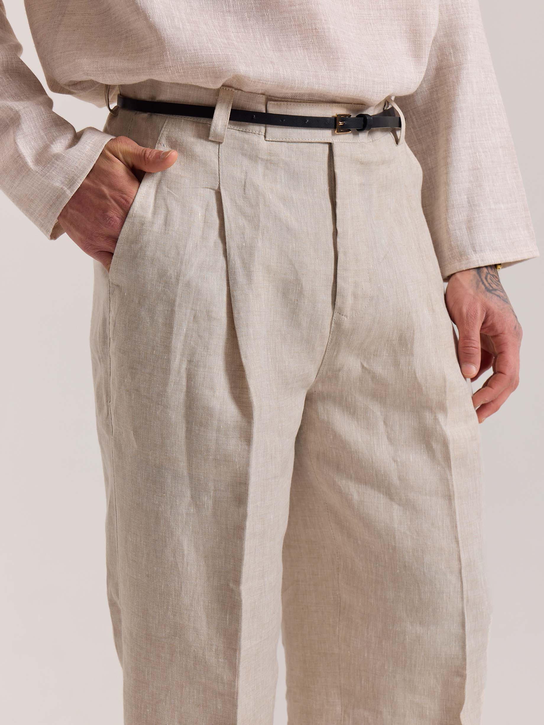 Natural Linen Baggy Fit Trousers - Image 5