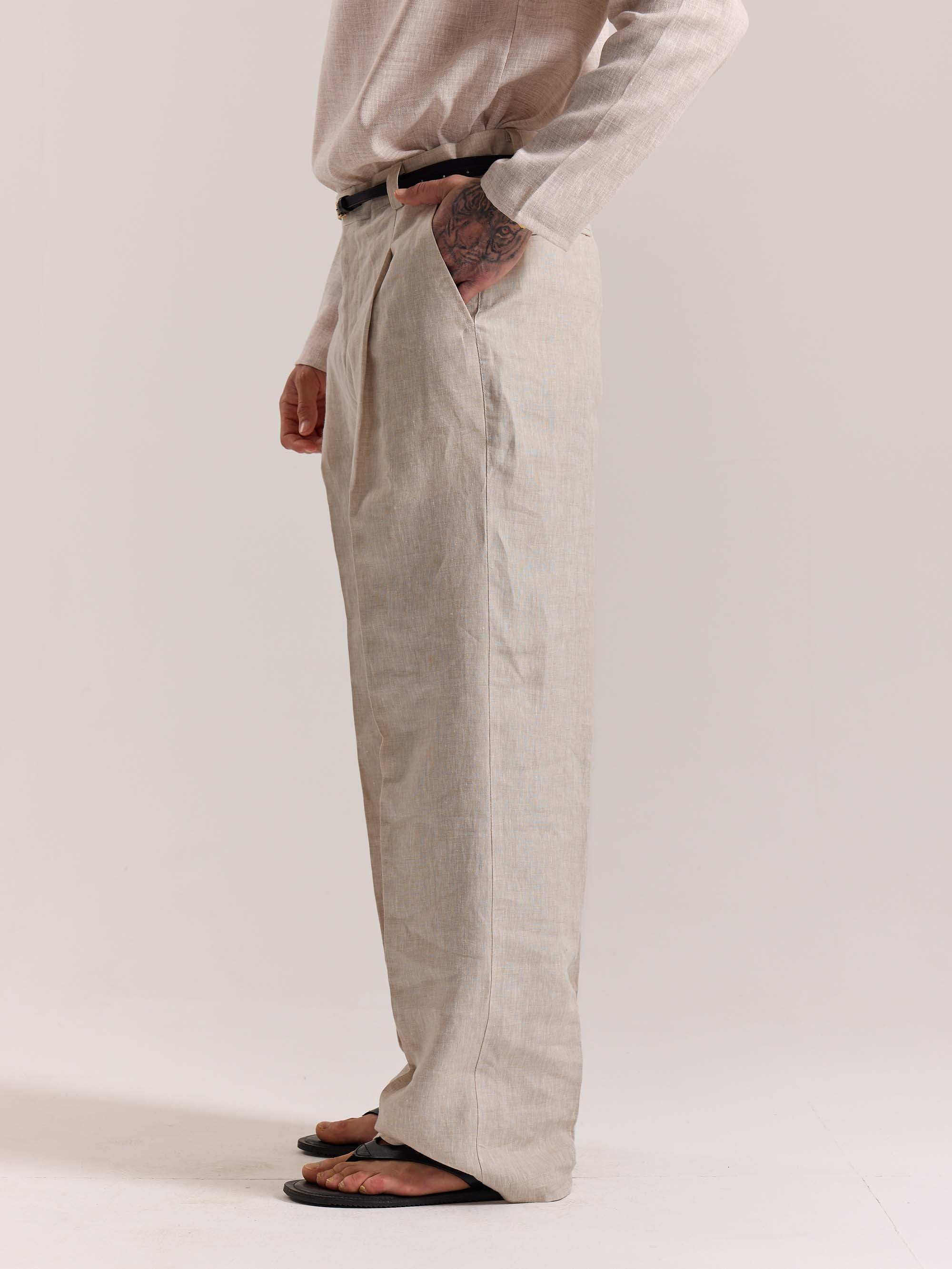 Natural Linen Baggy Fit Trousers - Image 6