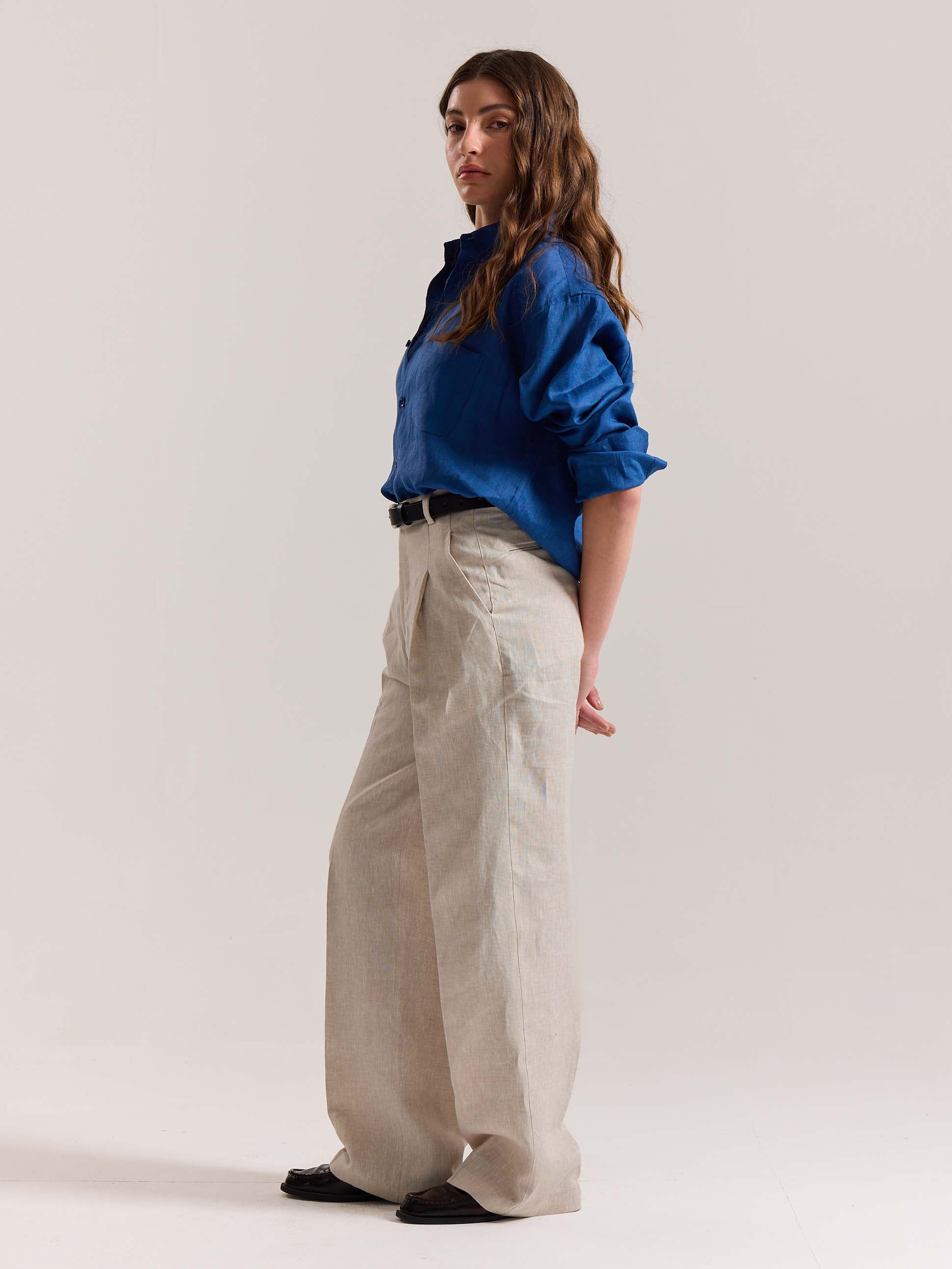 Natural Linen Baggy Fit Trousers - Image 7