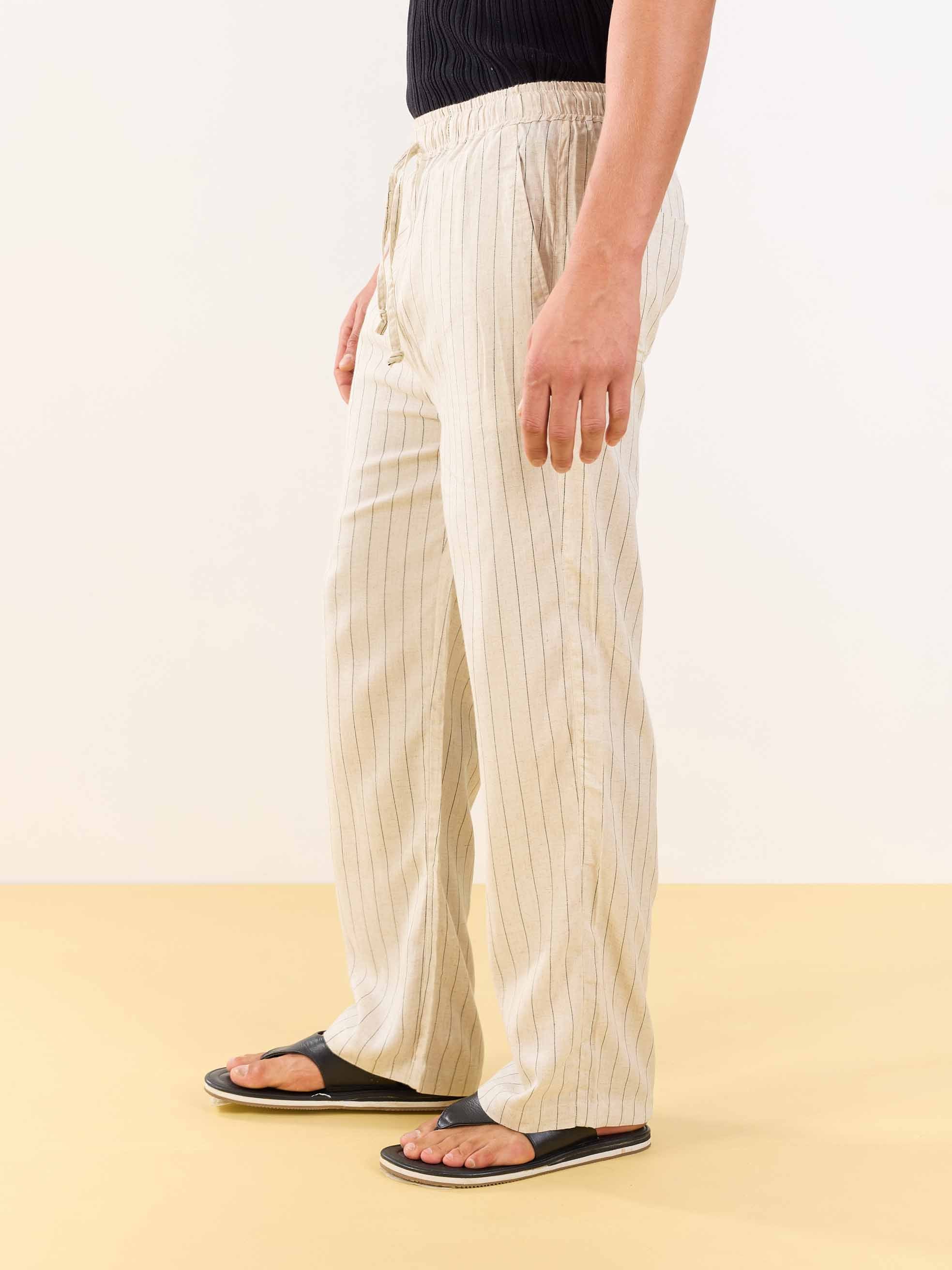 Natural Linen Striped Pull-on Pants - Image 4