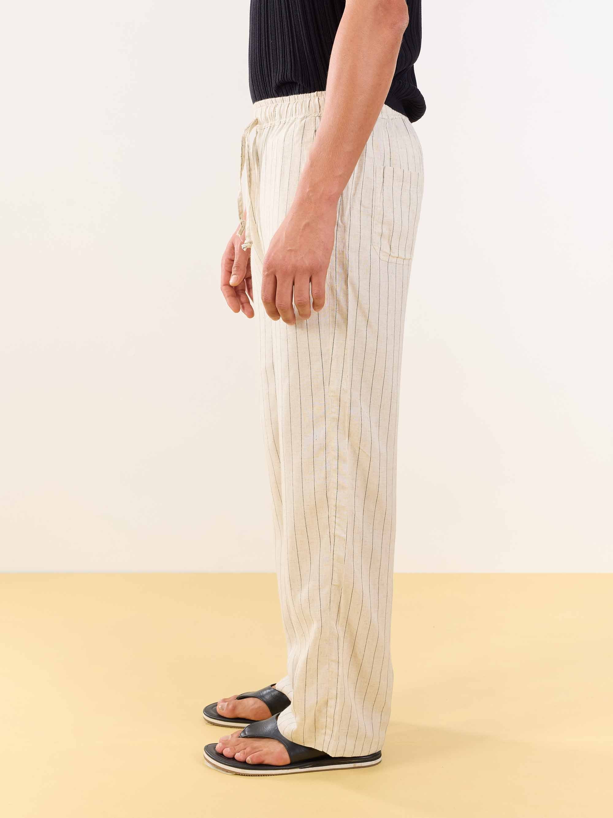 Natural Linen Striped Pull-on Pants - Image 5