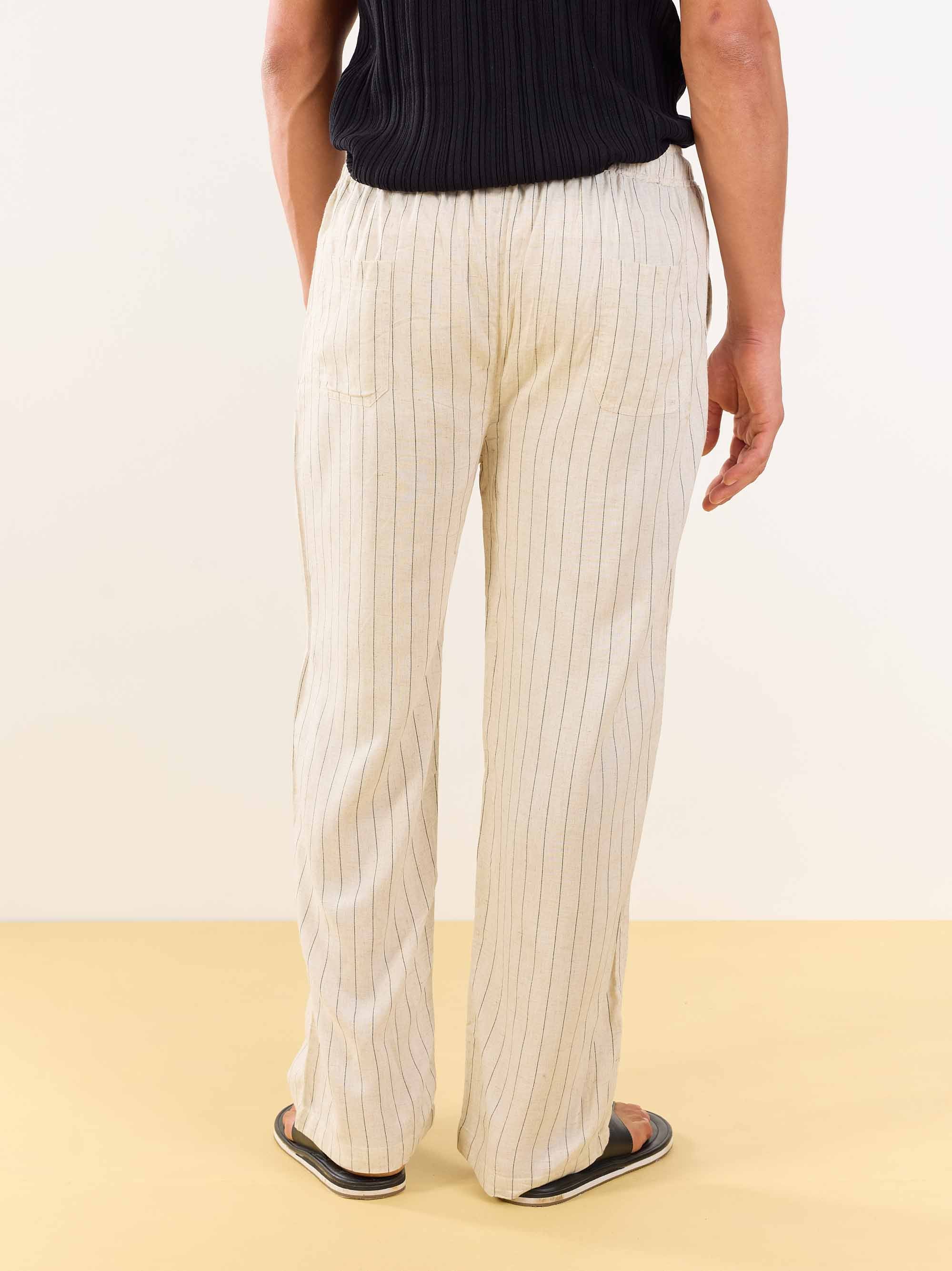 Natural Linen Striped Pull-on Pants - Image 6