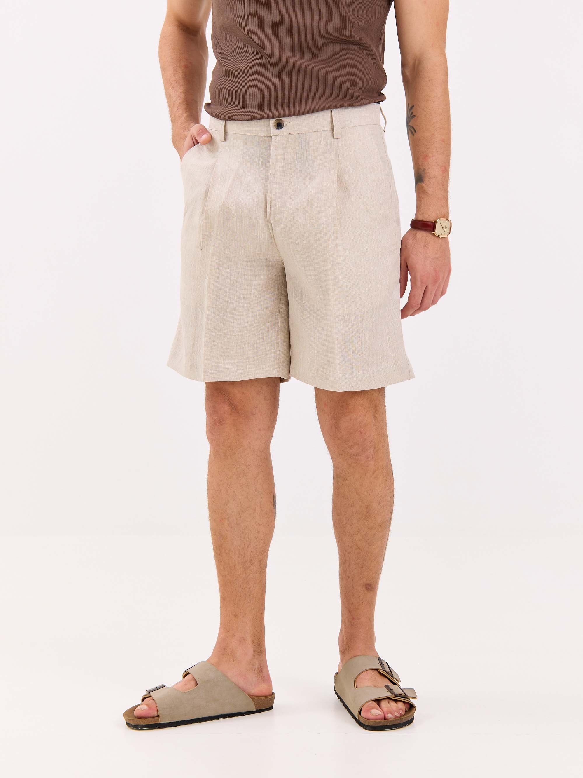 Natural Linen Trouser Shorts - Image 3