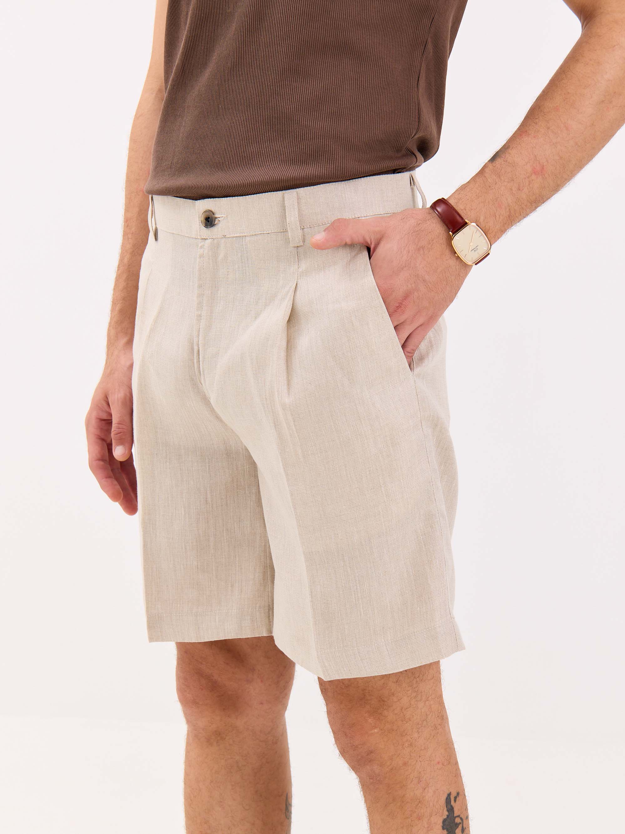 Natural Linen Trouser Shorts - Image 4