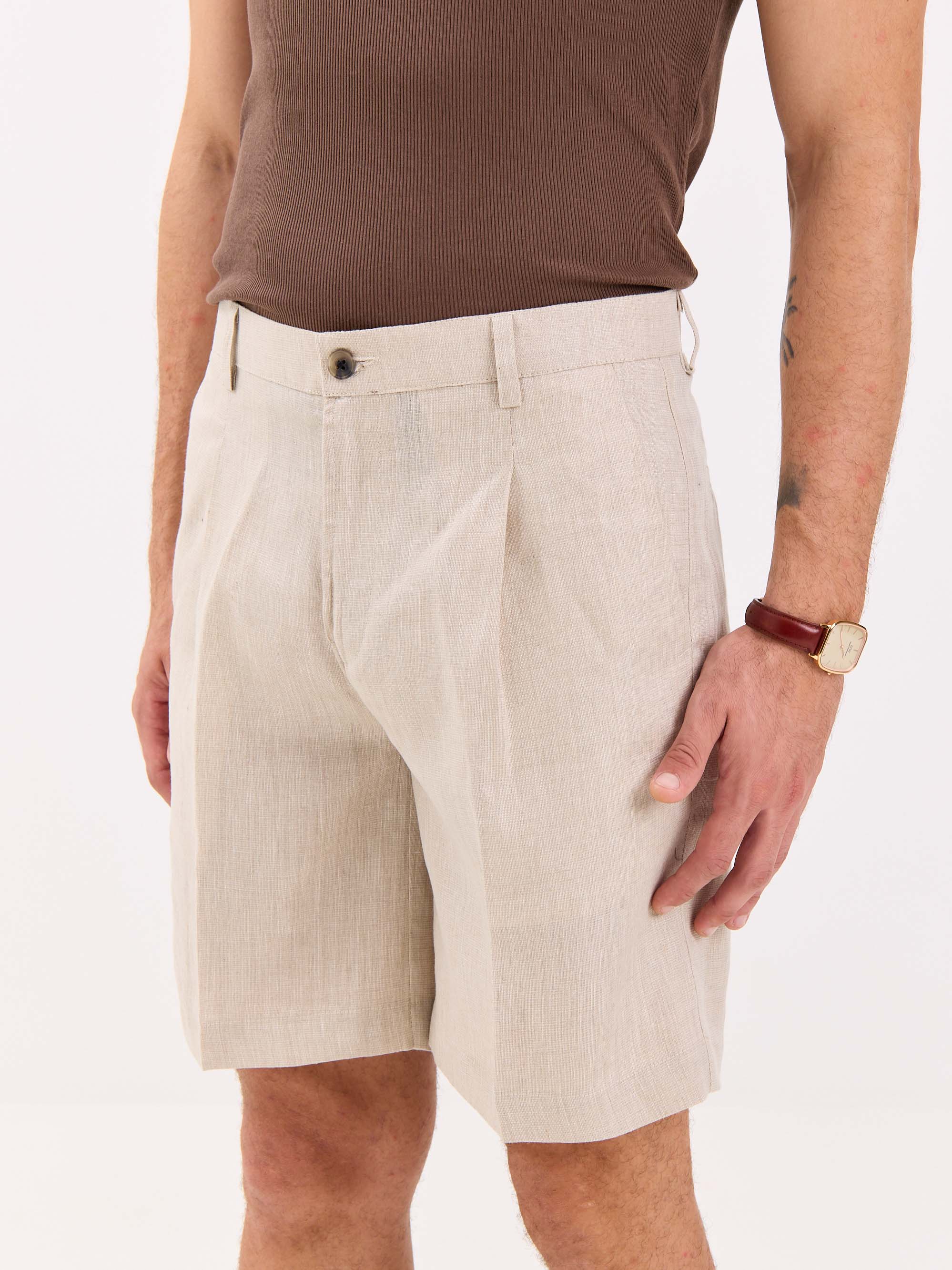 Natural Linen Trouser Shorts - Image 5