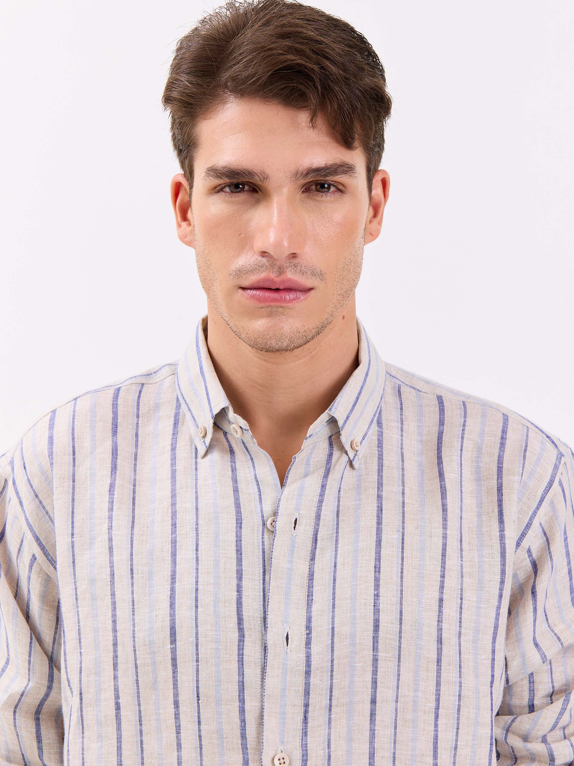 Natural Striped Irish Linen Shirt - Image 6
