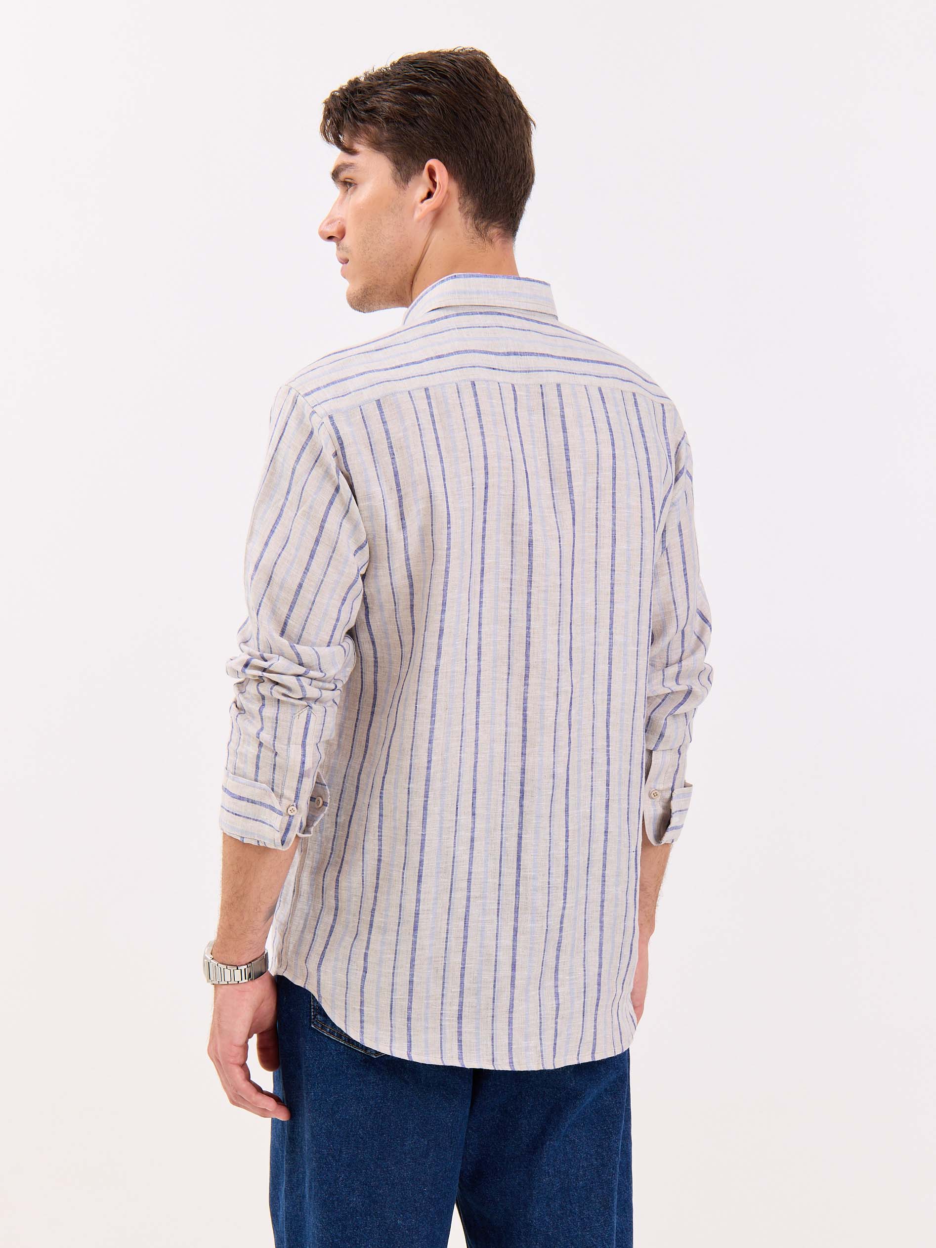 Natural Striped Irish Linen Shirt - Image 7
