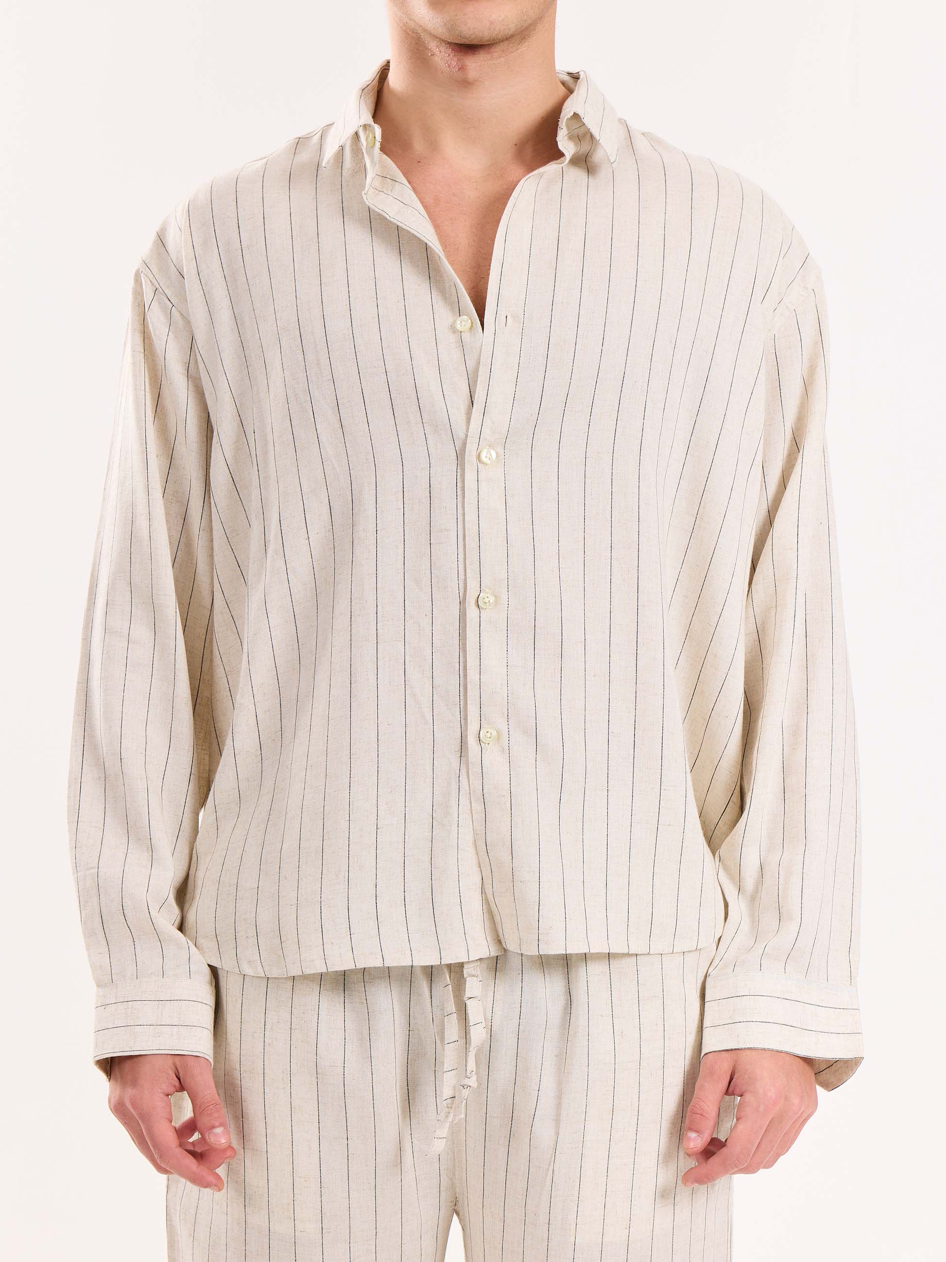 Natural Striped Linen Cropped Shirt - Image 6