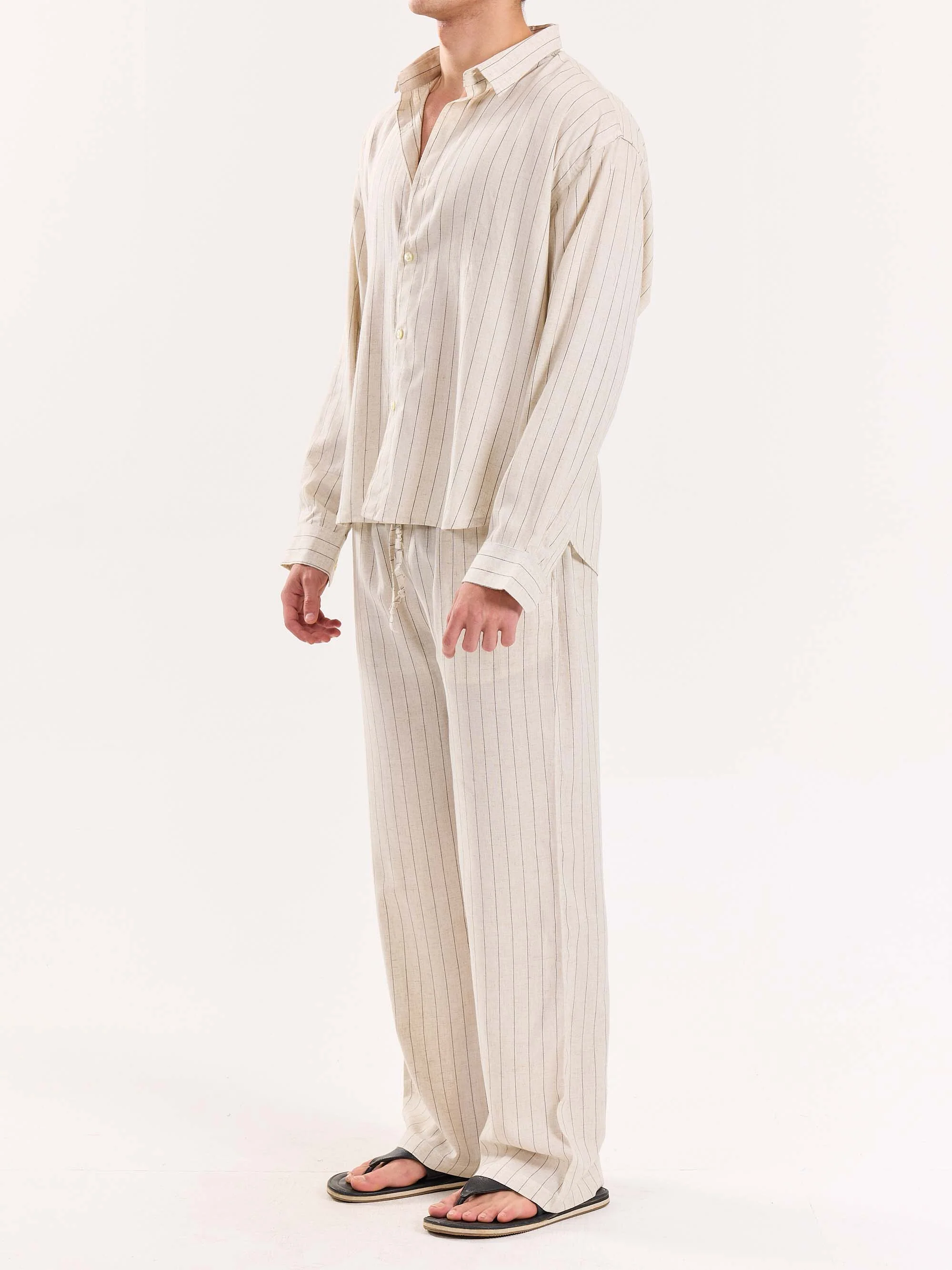 Natural Striped Linen Cropped Shirt - Image 7