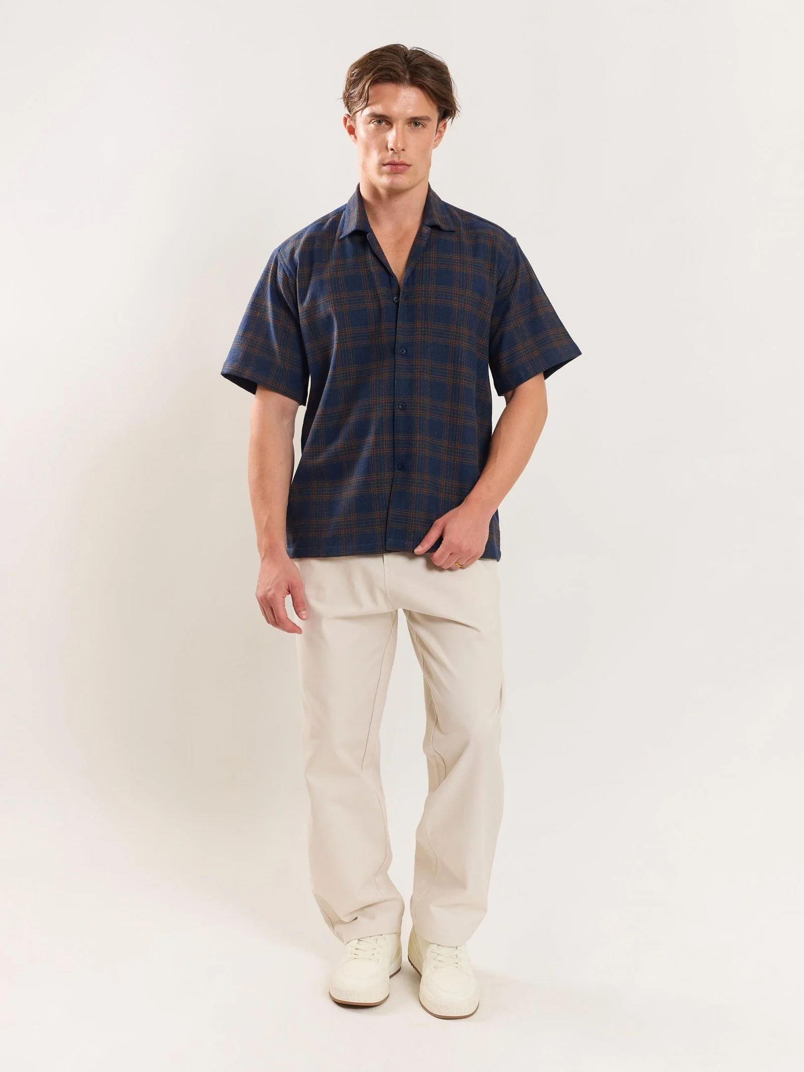Navy Blue Checked Knit Shirt - Image 2