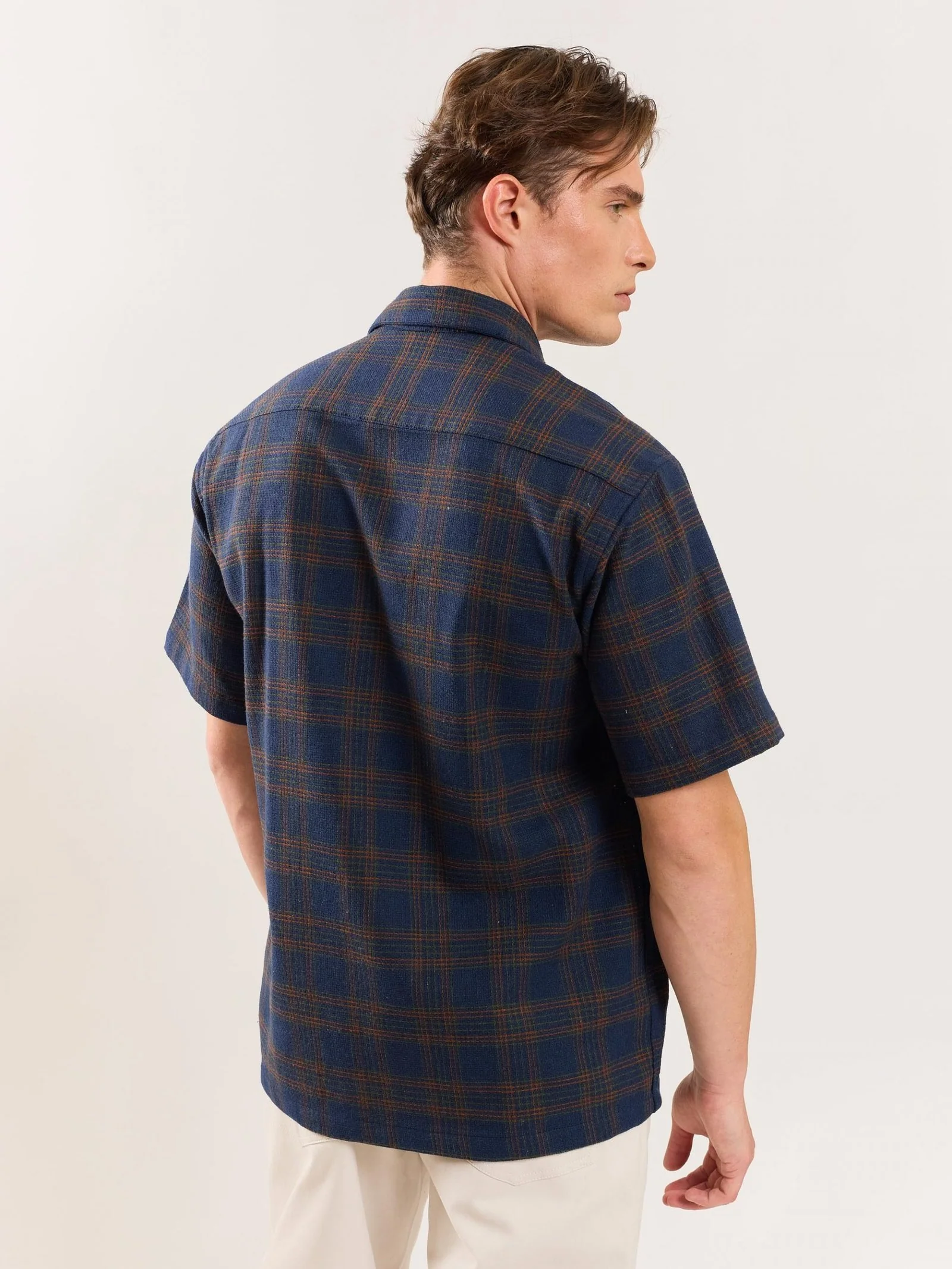 Navy Blue Checked Knit Shirt - Image 5