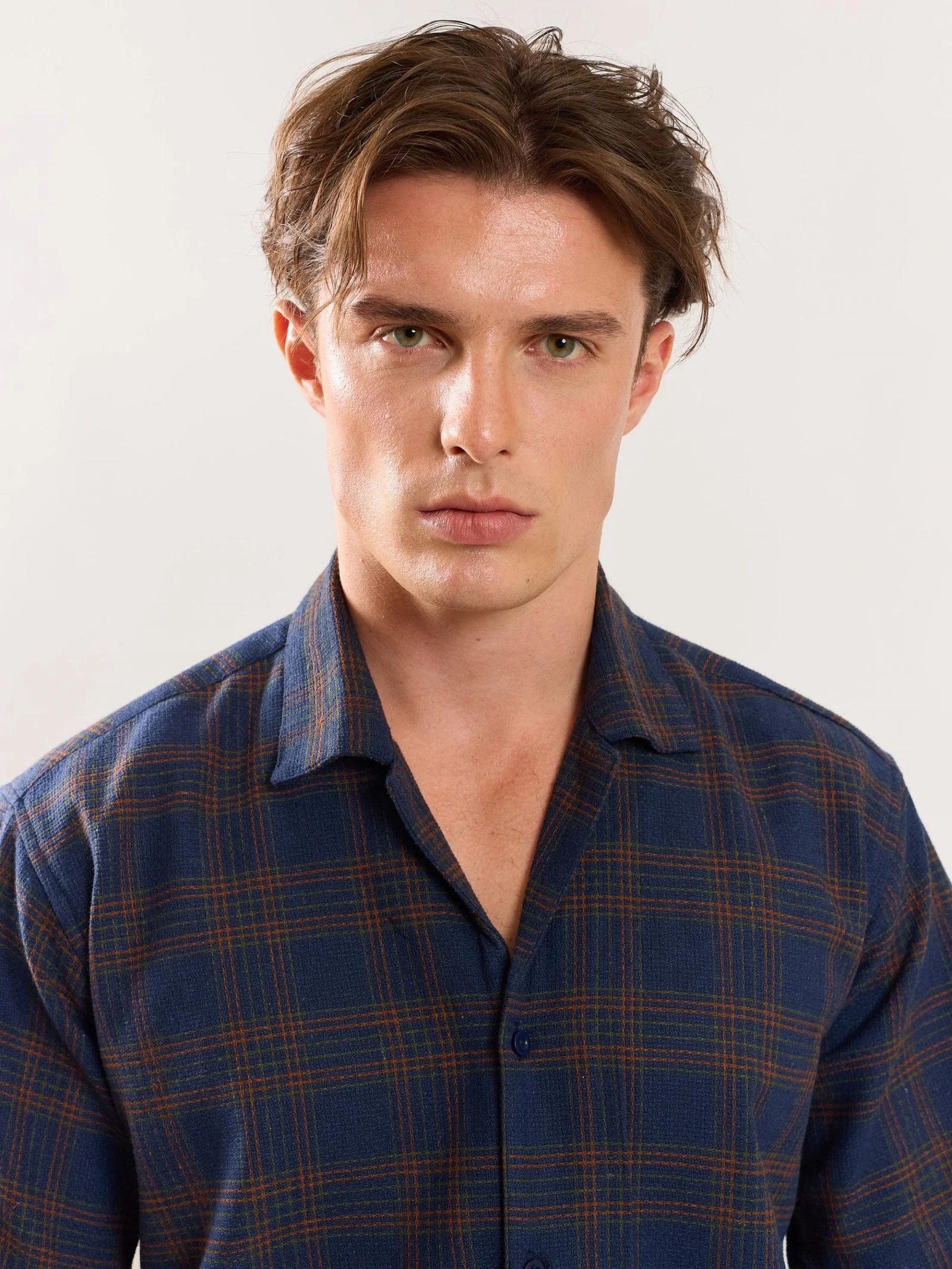 Navy Blue Checked Knit Shirt - Image 6