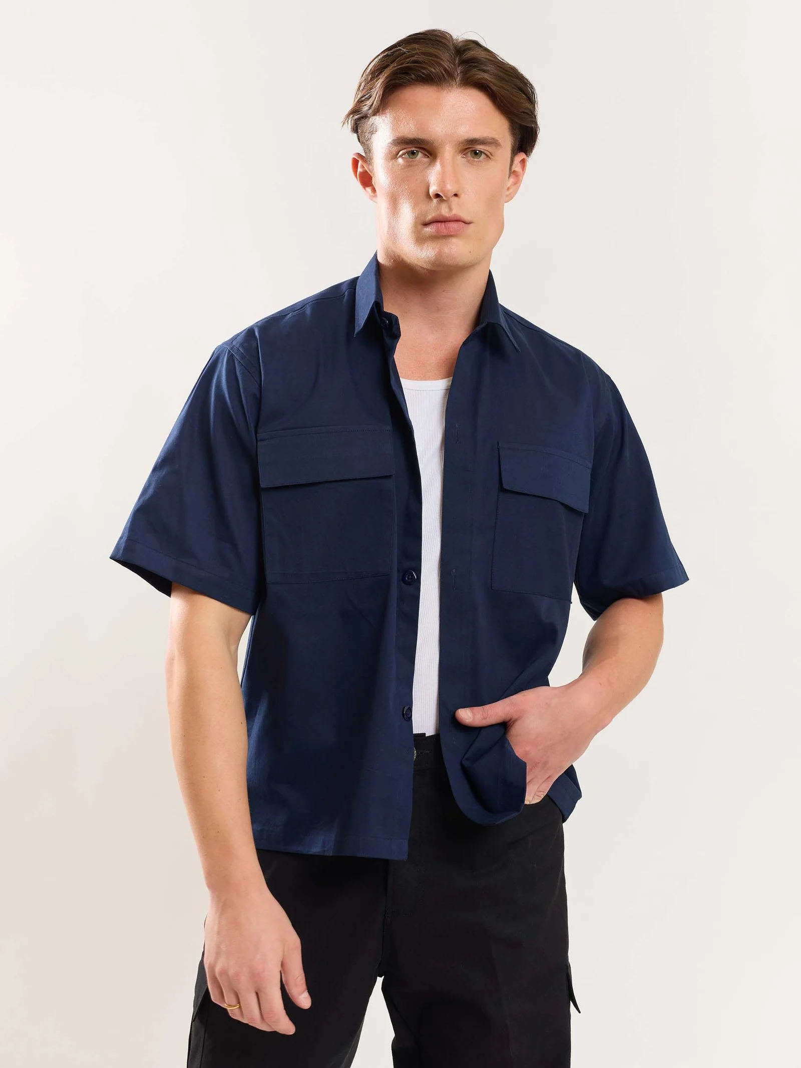Navy Blue Cropped Shirt - Image 3