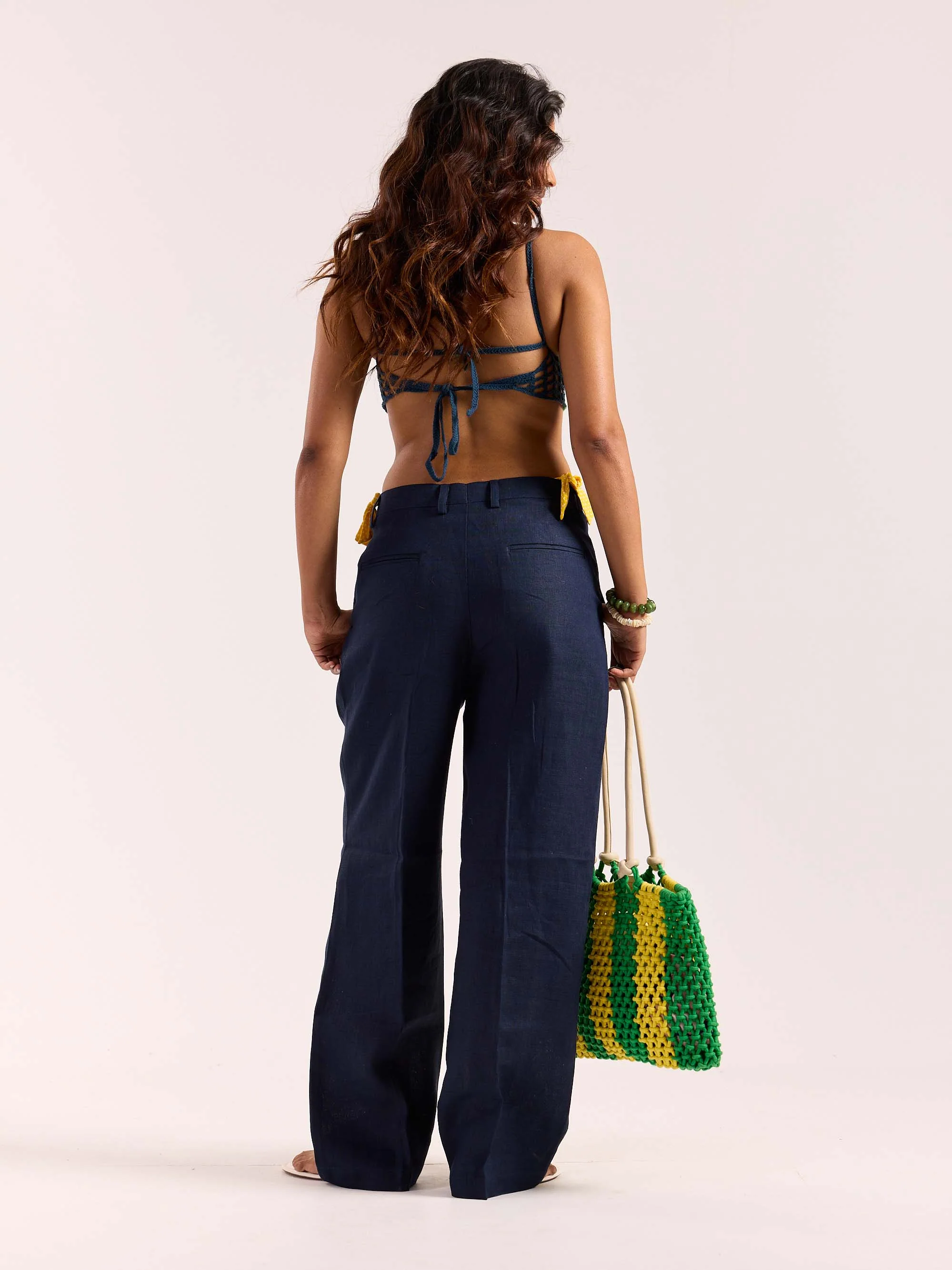 Navy Blue Linen Baggy Fit Trousers - Image 8