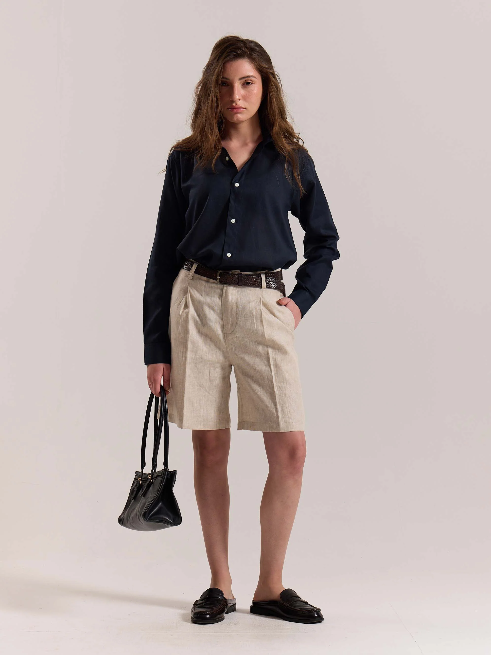 Navy Blue Linen-blend Shirt - Image 2