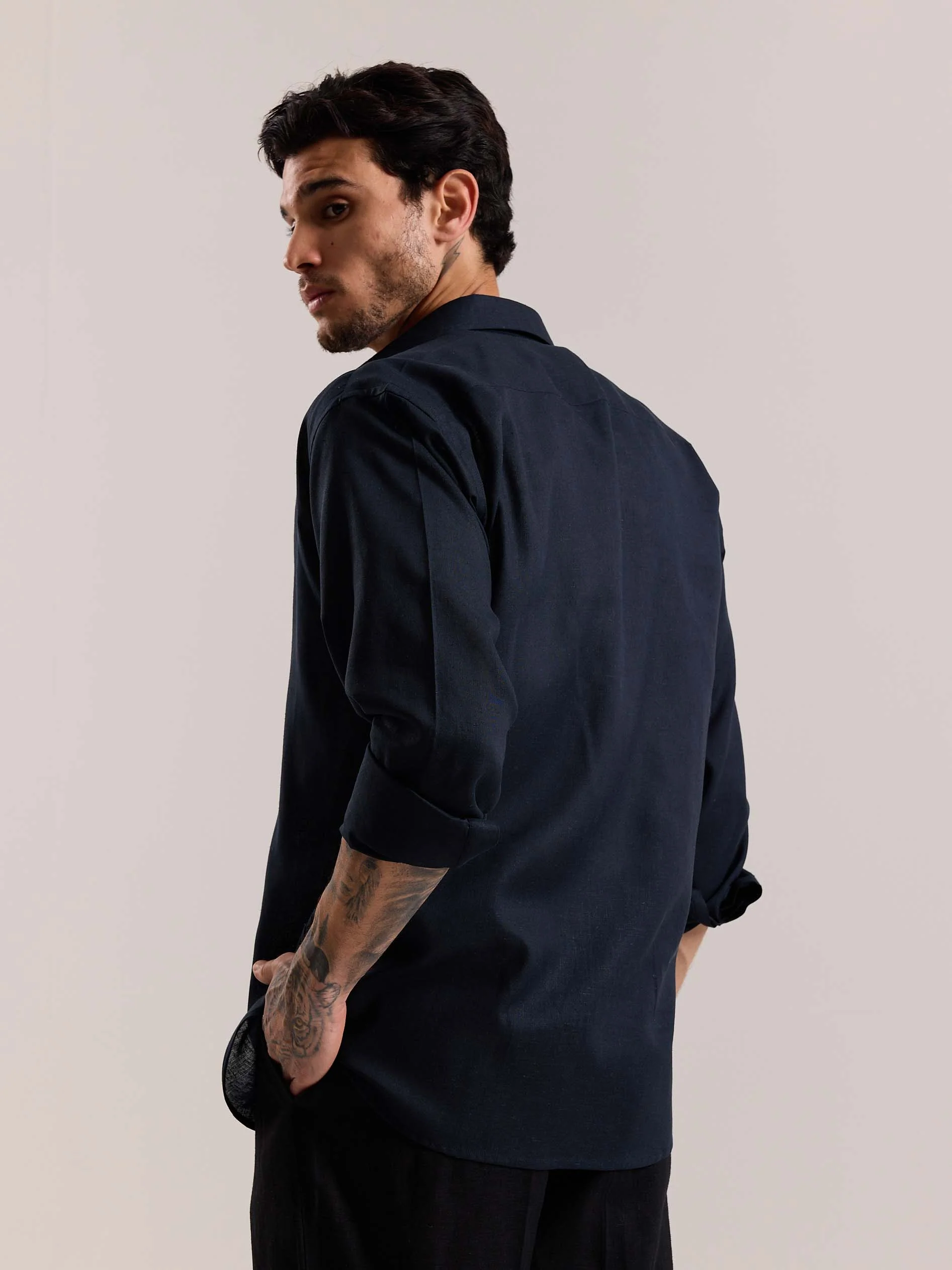 Navy Blue Linen-blend Shirt - Image 8