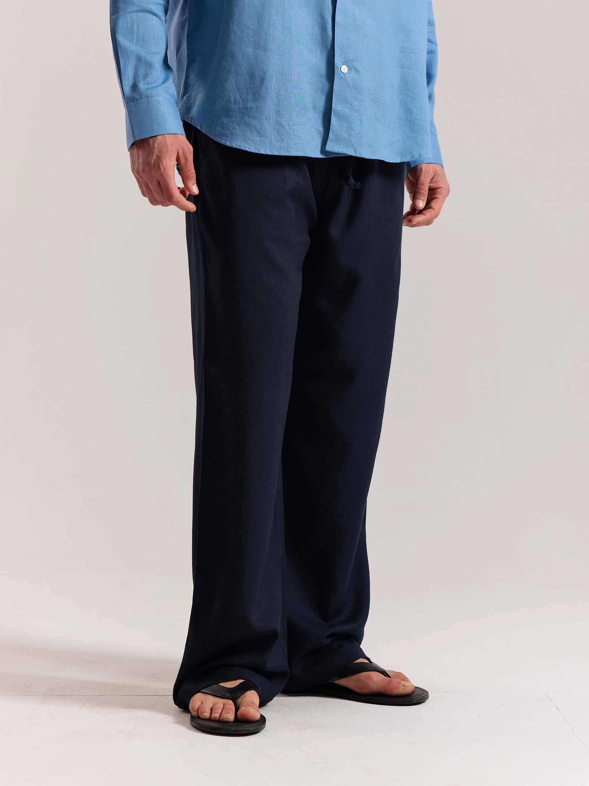 Navy Blue Linen Pull-on Pants - Image 4