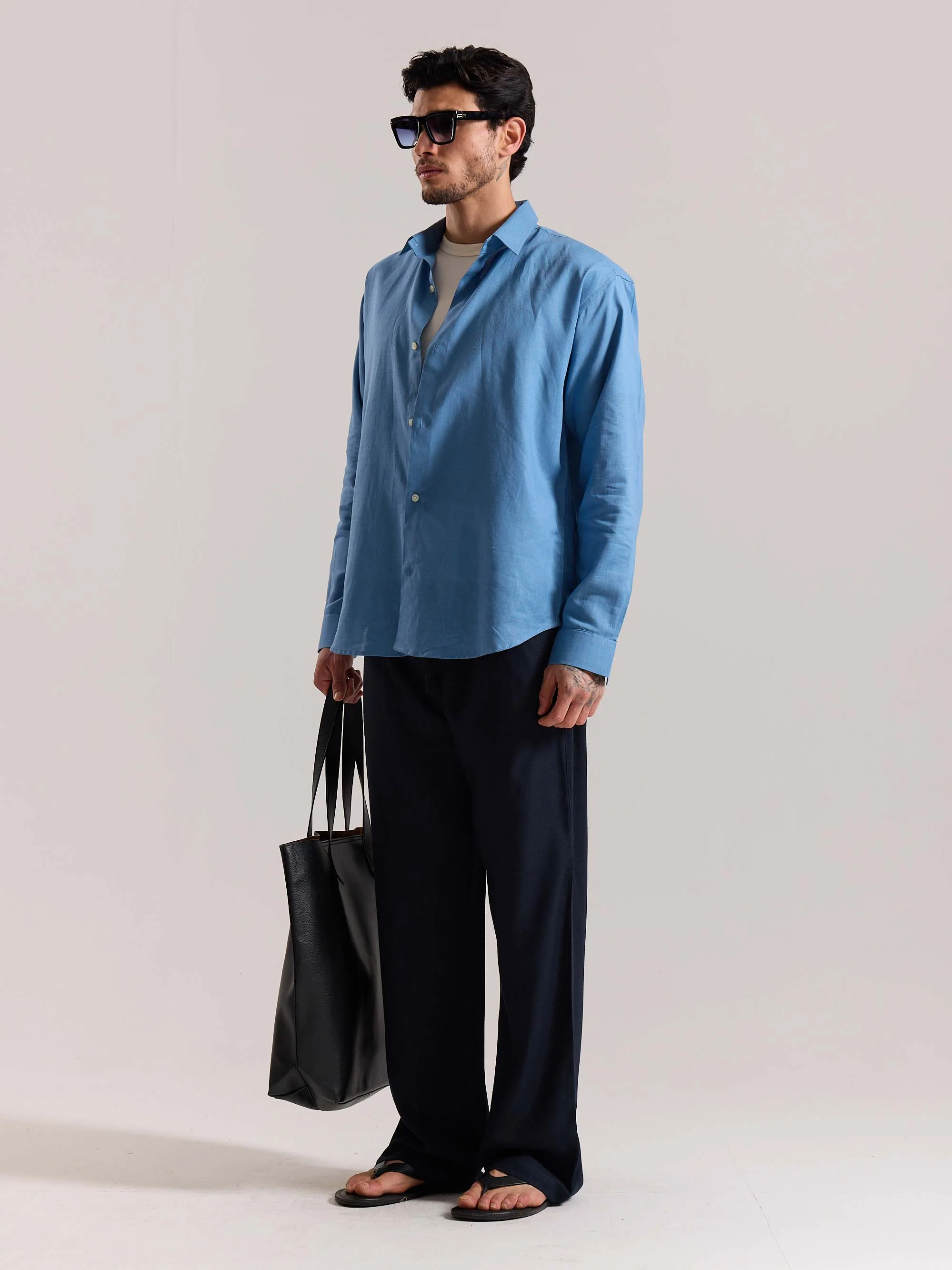Navy Blue Linen Pull-on Pants - Image 6
