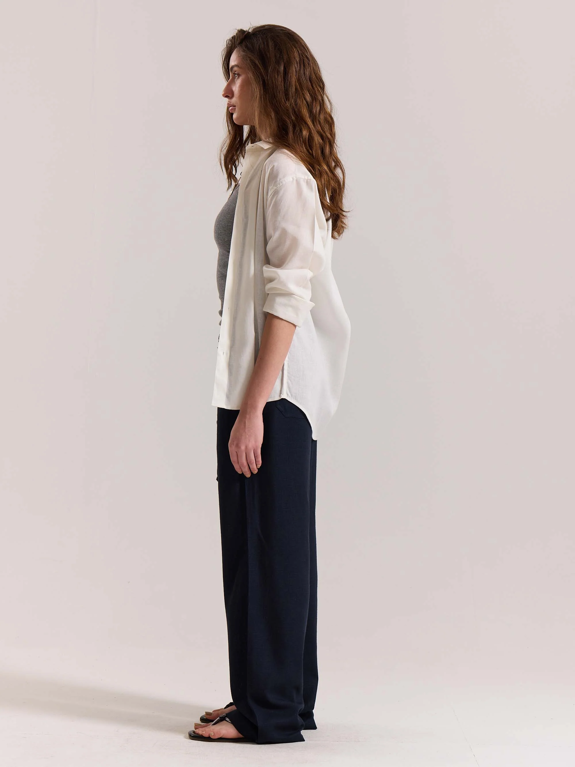 Navy Blue Linen Pull-on Pants - Image 7