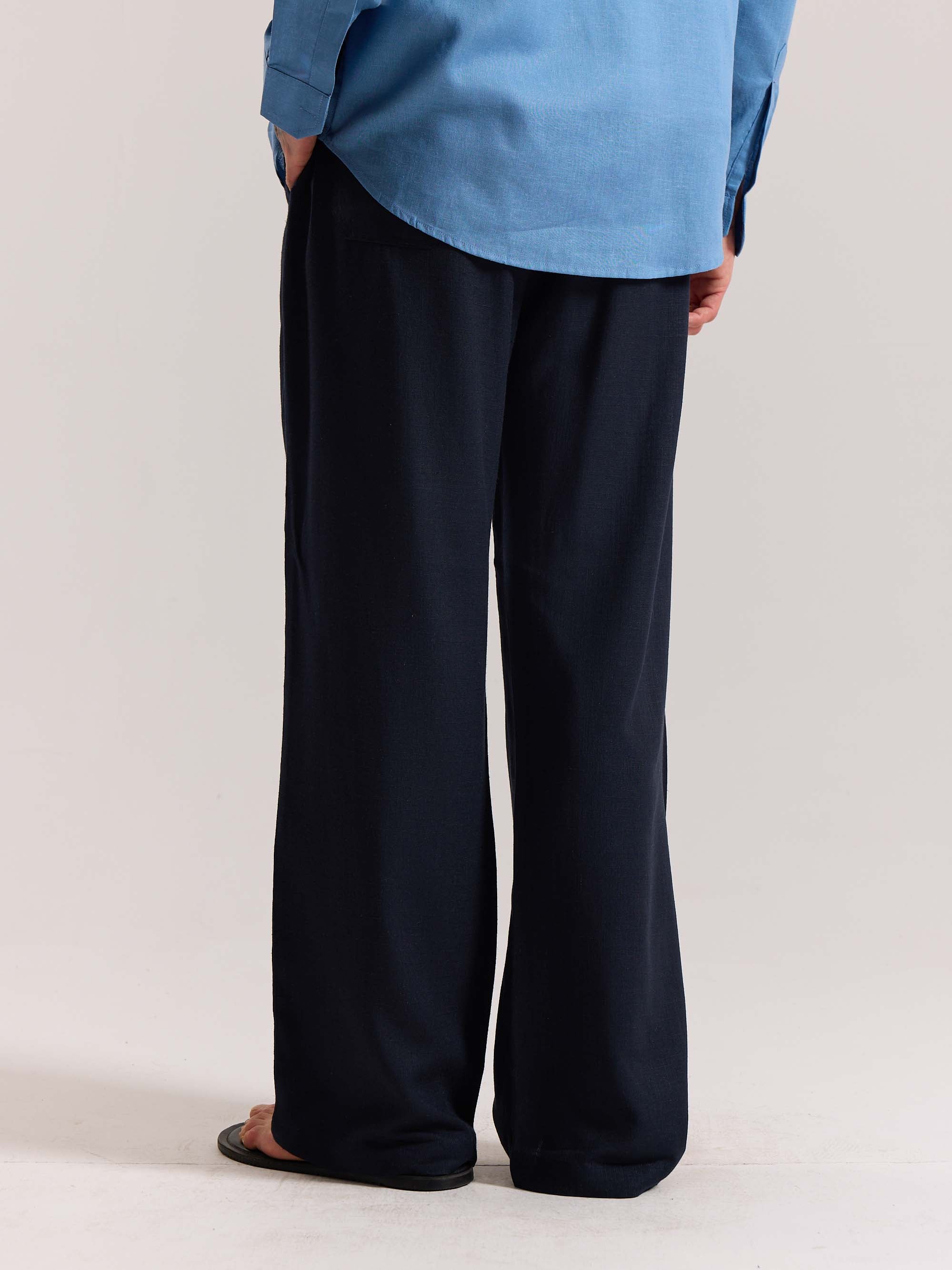 Navy Blue Linen Pull-on Pants - Image 8