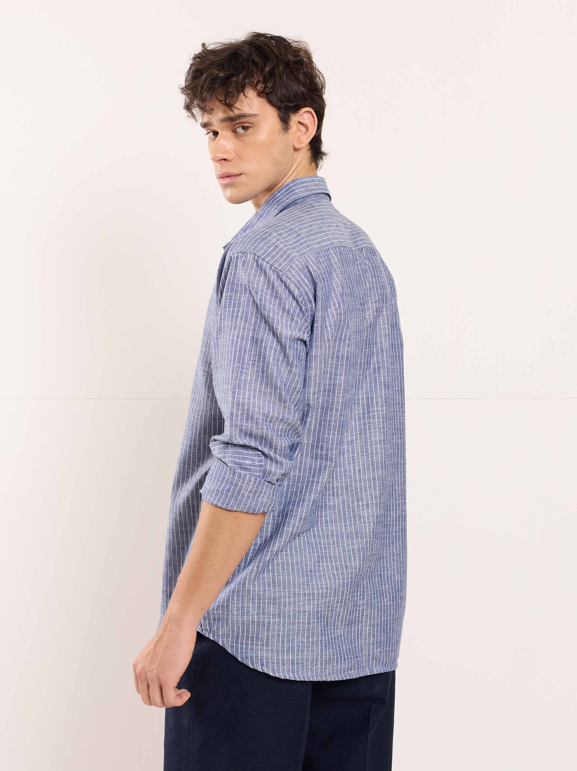 Navy Blue Striped Linen Shirt - Image 6