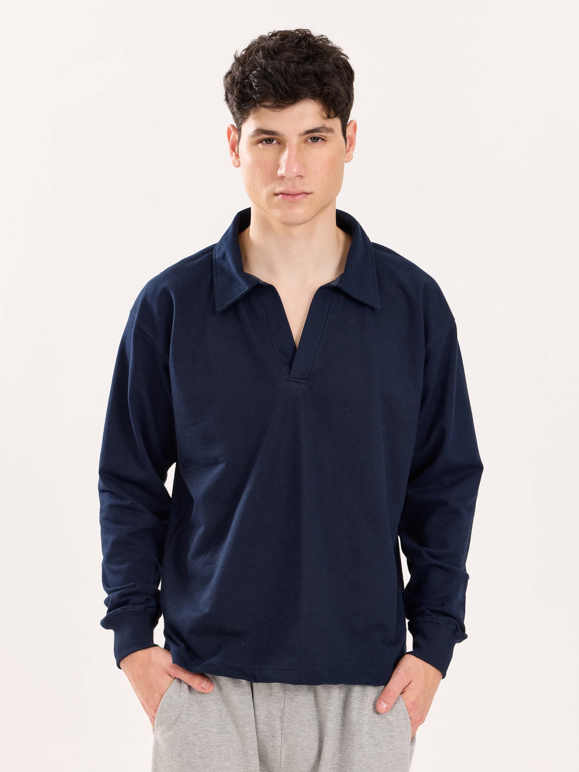 Navy Blue Terry Polo Tee - Image 3