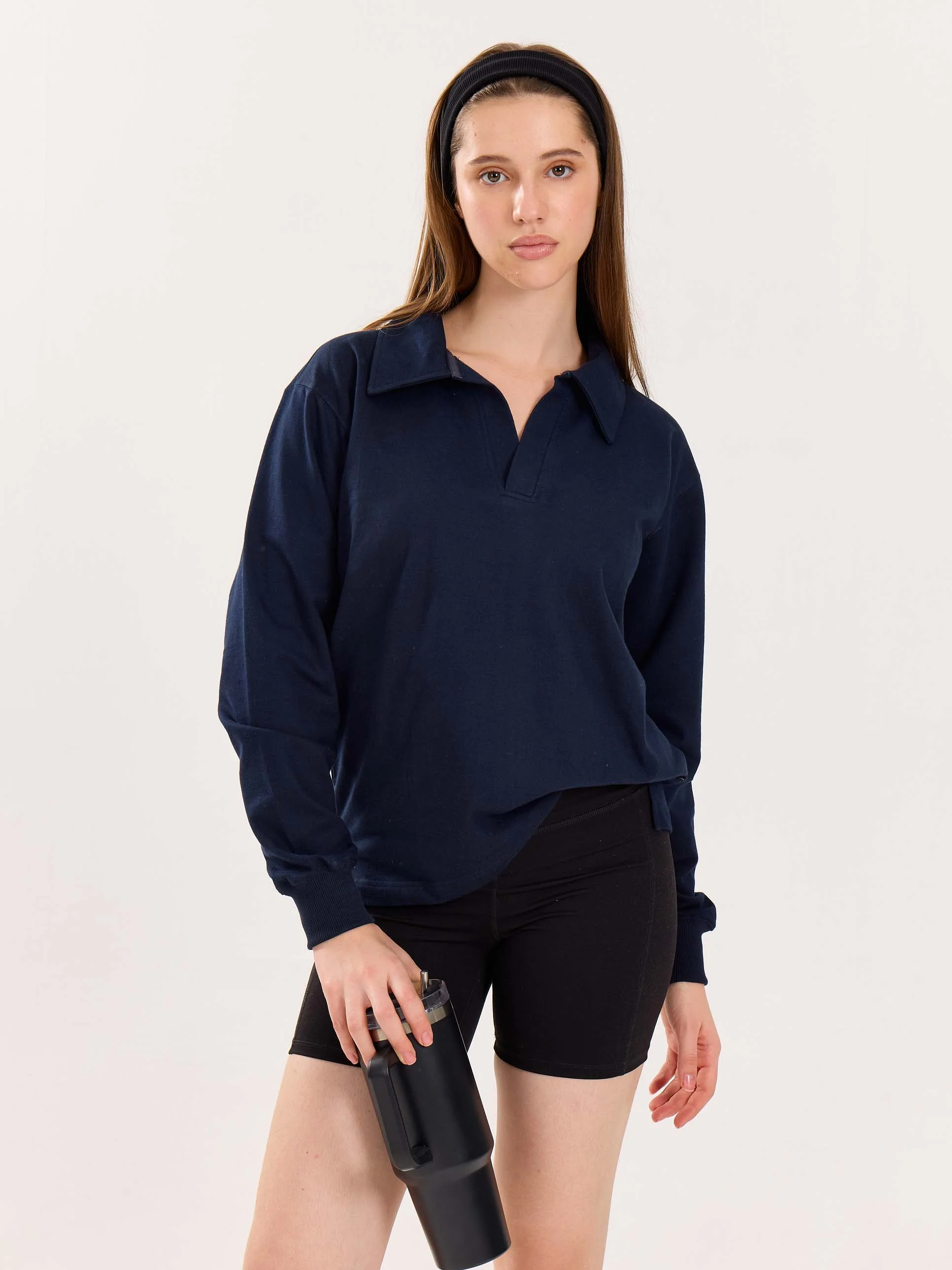 Navy Blue Terry Polo Tee - Image 4
