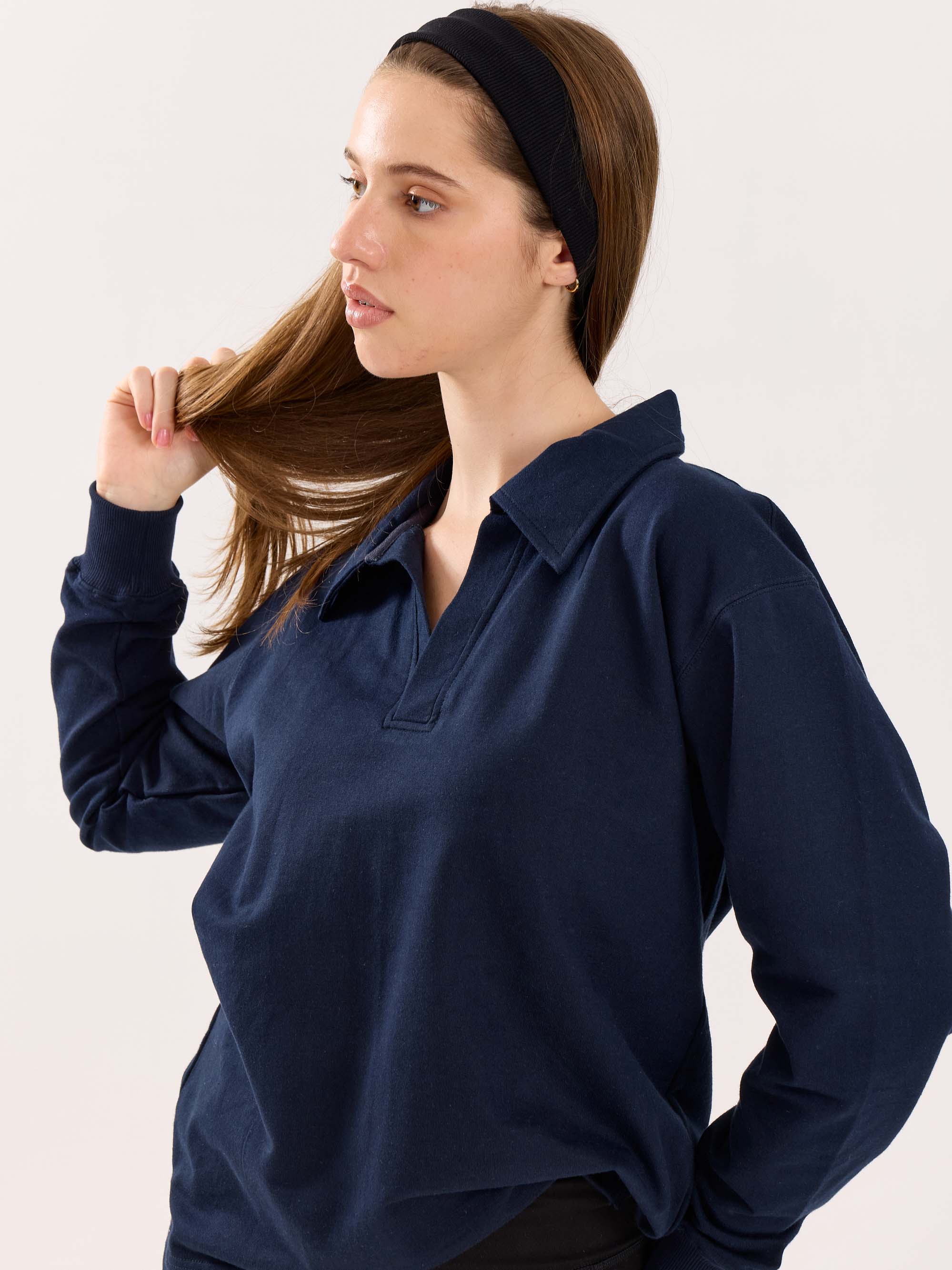 Navy Blue Terry Polo Tee - Image 5
